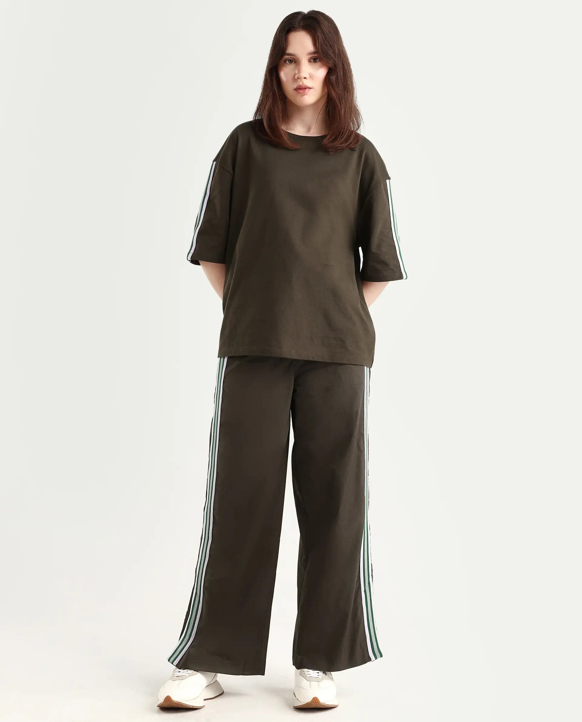 Rareism Women's Nonwen B Brown Cotton Plain Ankle Length Wide Trouser