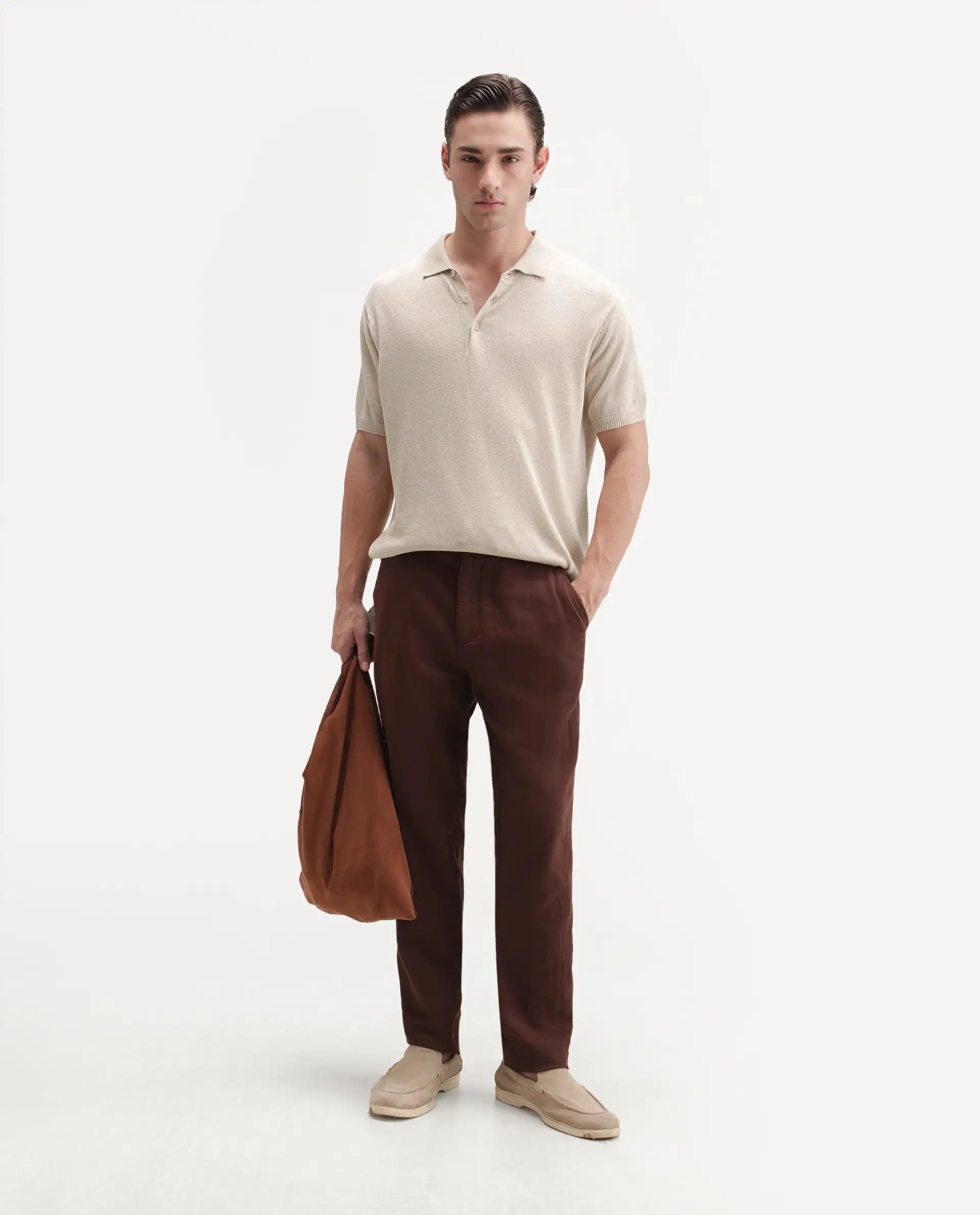 Rare Rabbit Men's Mekko-25 Beige Cotton Blend Plain Regular Fit Half Sleeve Polo
