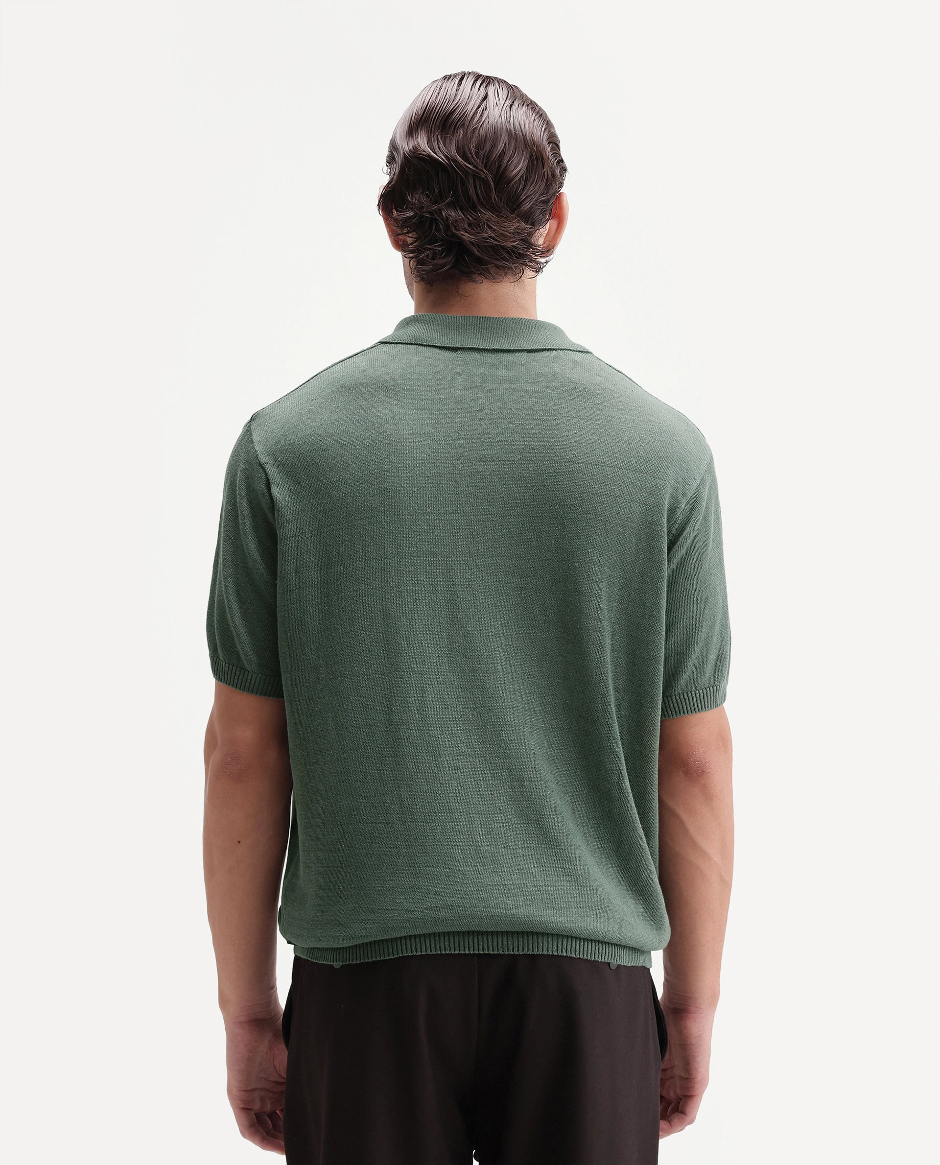 Rare Rabbit Men's Mekko-25 Green Cotton Blend Plain Regular Fit Half Sleeve Polo