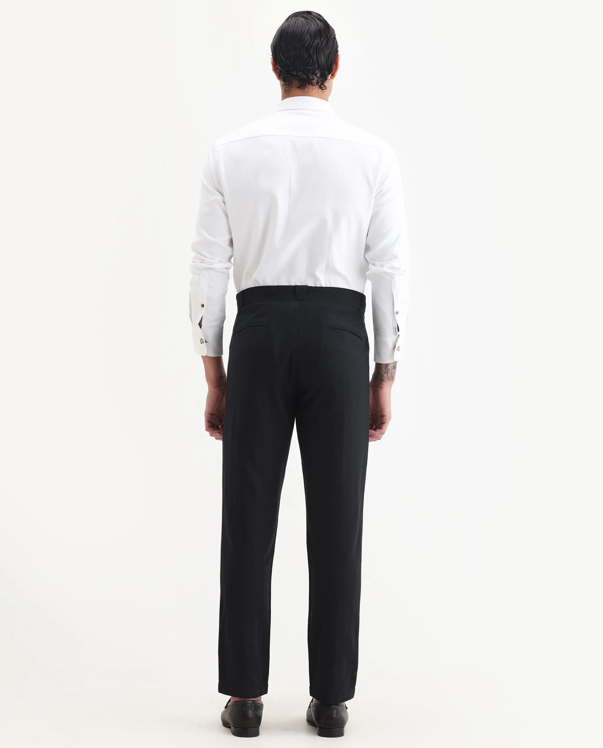 Rare Rabbit Men Jacky Black Cotton Fabric Button And Zip Closure Closure Regular Fit Jacquard Trouser