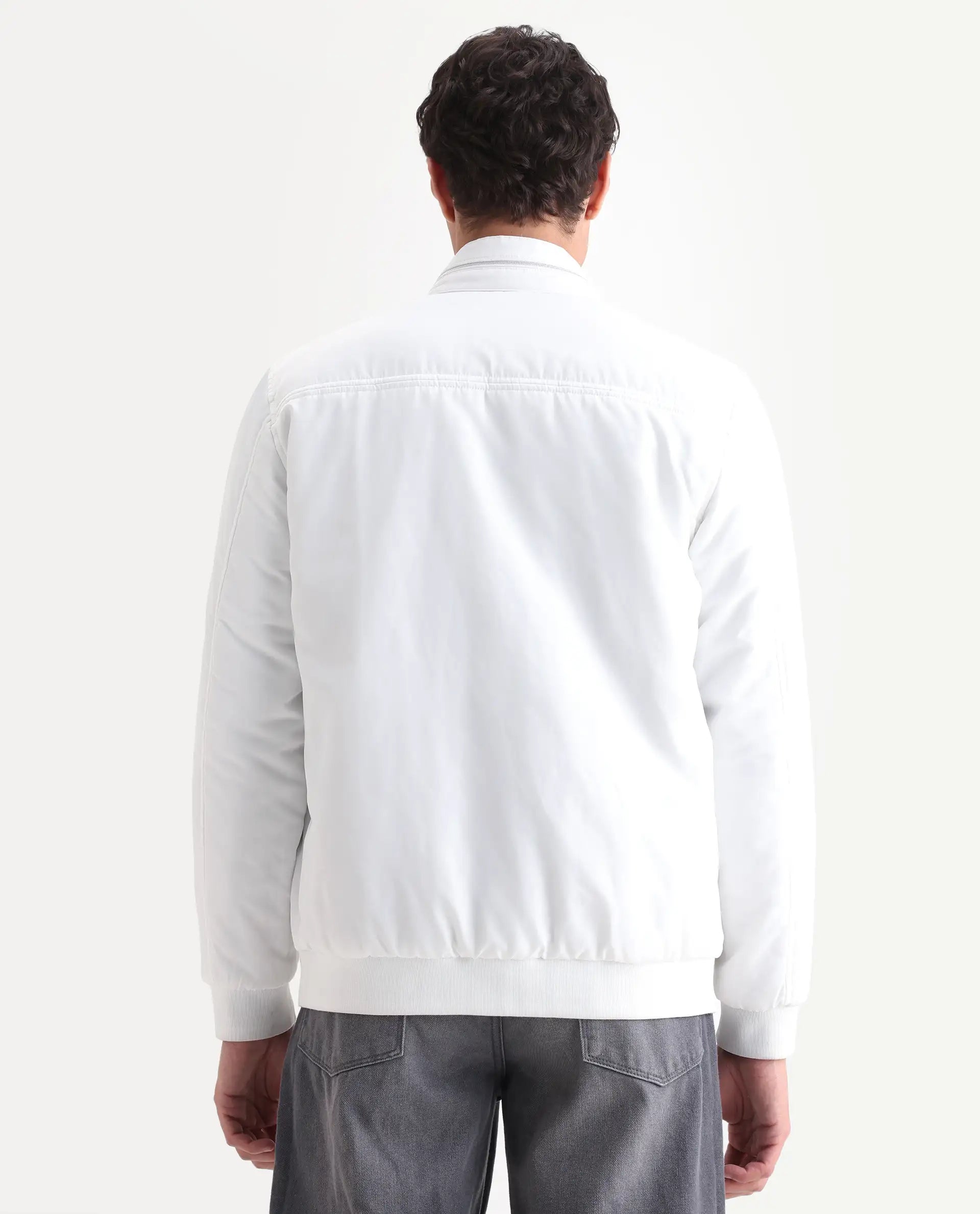 Rare Rabbit Men's Royban-25 Off White Polyester Plain Regular Fit Full Sleeve High Neck Jacket