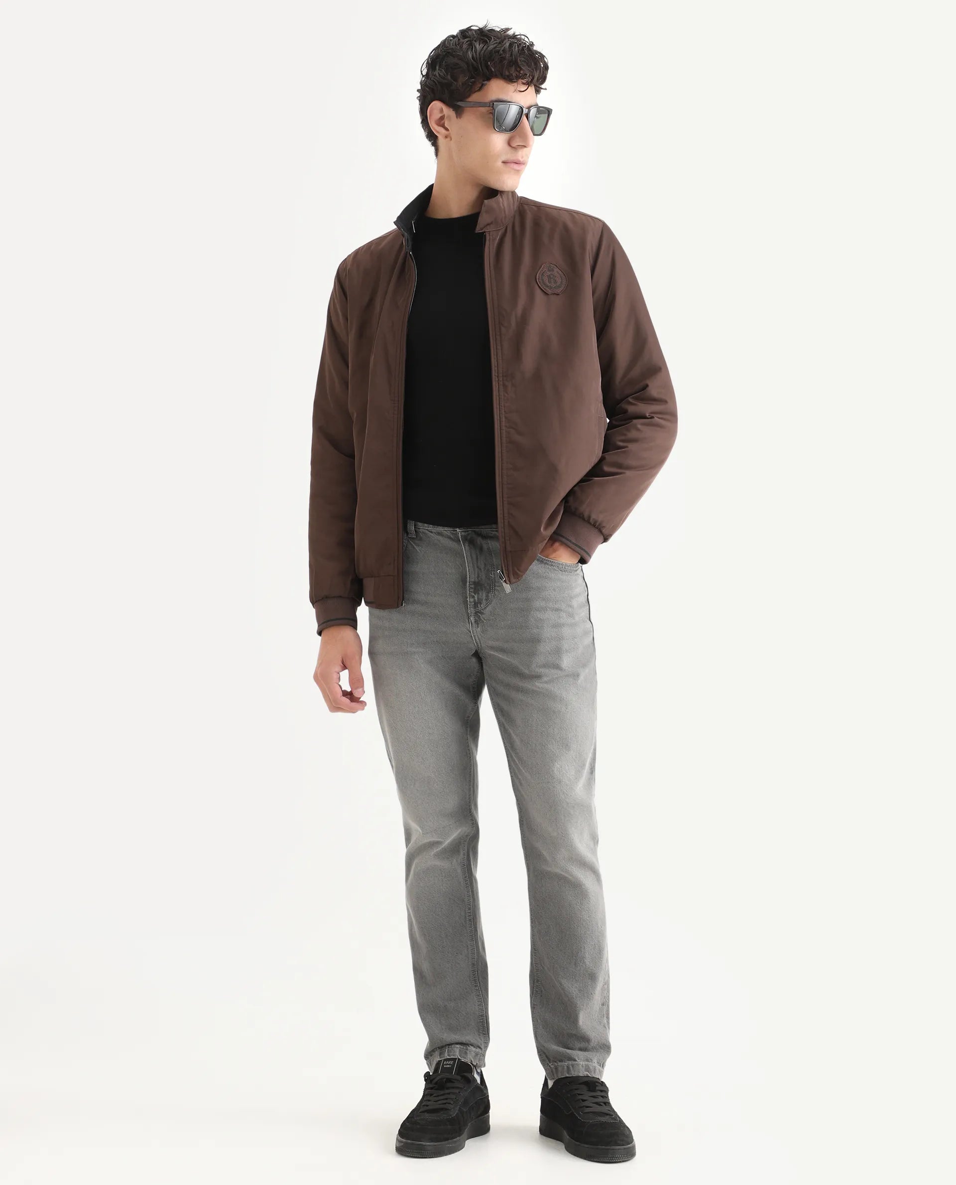 Rare Rabbit Men's Royban-25 Black Polyester Plain Regular Fit Full Sleeve High Neck Jacket