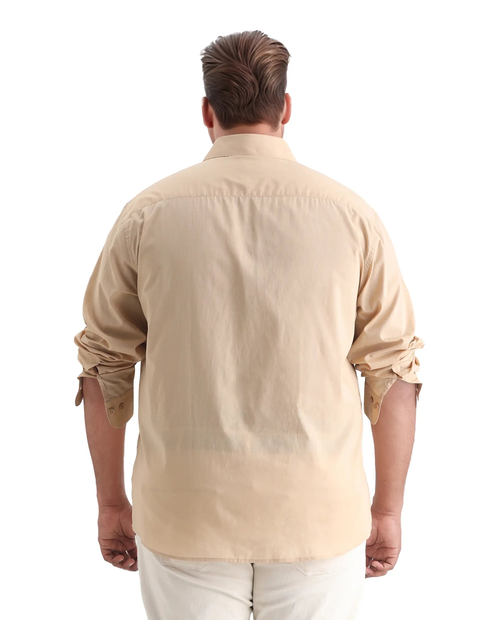 Rare Rabbit Men's Blush Big Beige Cotton Fabric Full Sleeve Collared Neck Plain Shirt