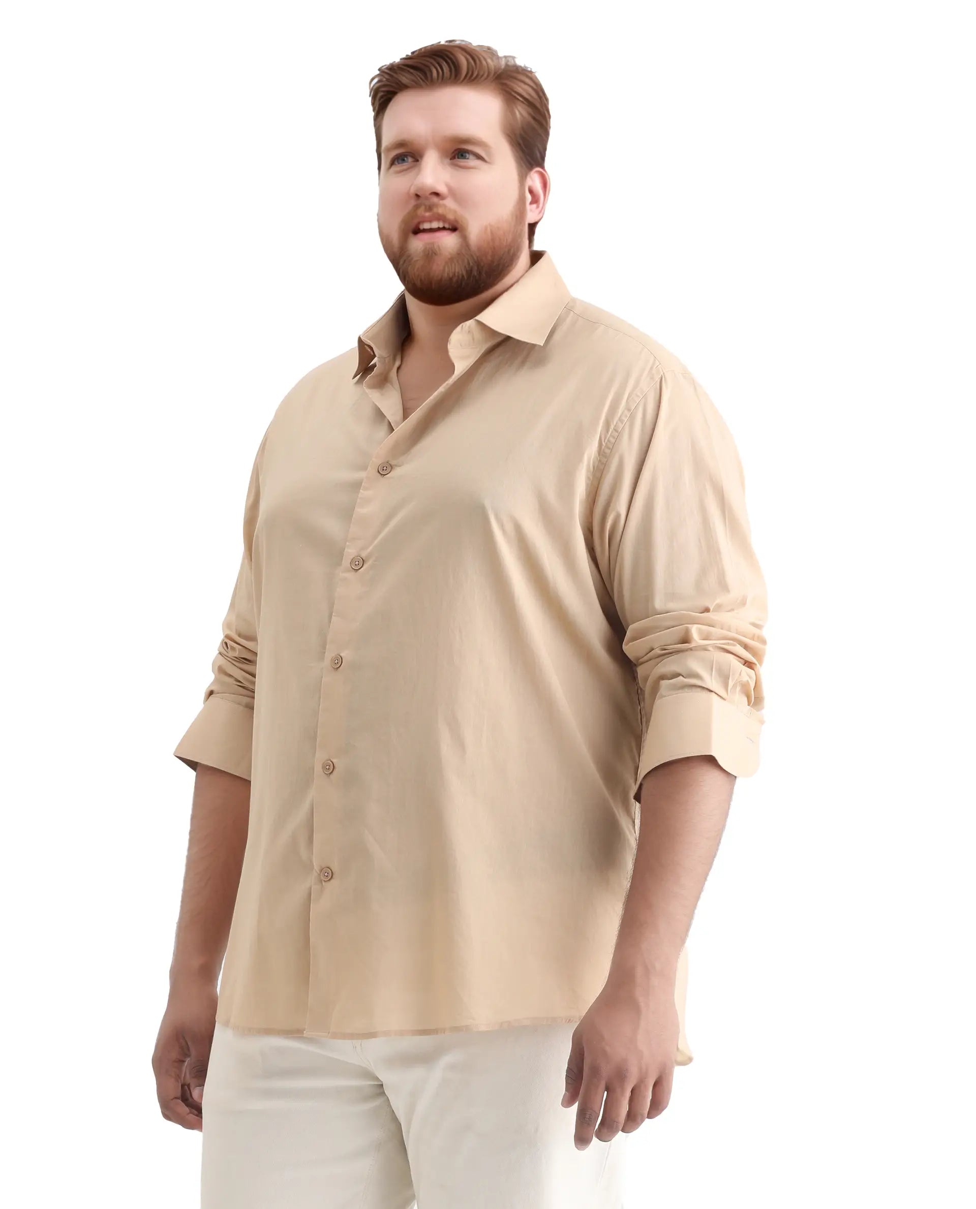 Rare Rabbit Men's Blush Big Beige Cotton Fabric Full Sleeve Collared Neck Plain Shirt