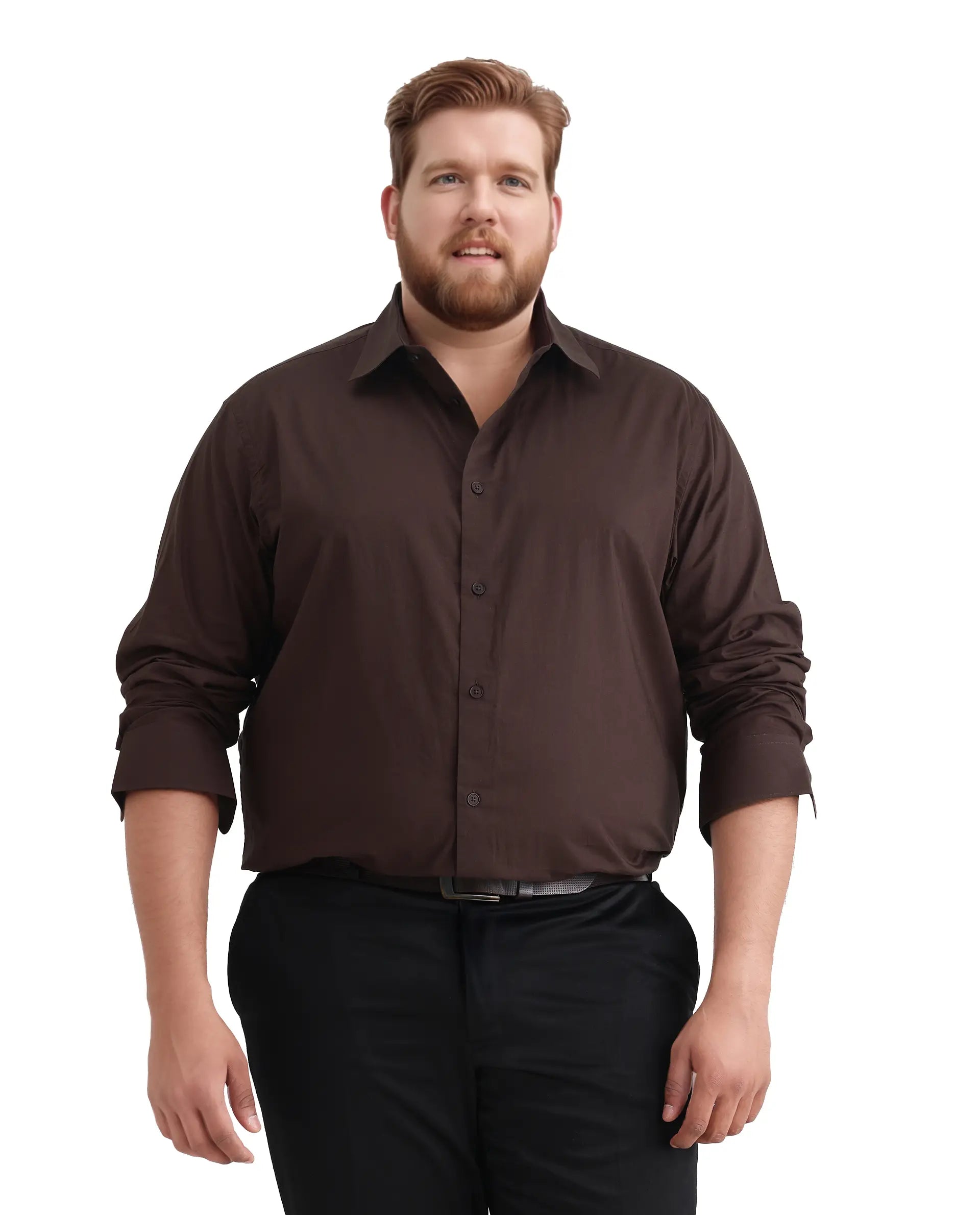 Rare Rabbit Men's Blush Big Brown Cotton Fabric Full Sleeve Collared Neck Plain Shirt