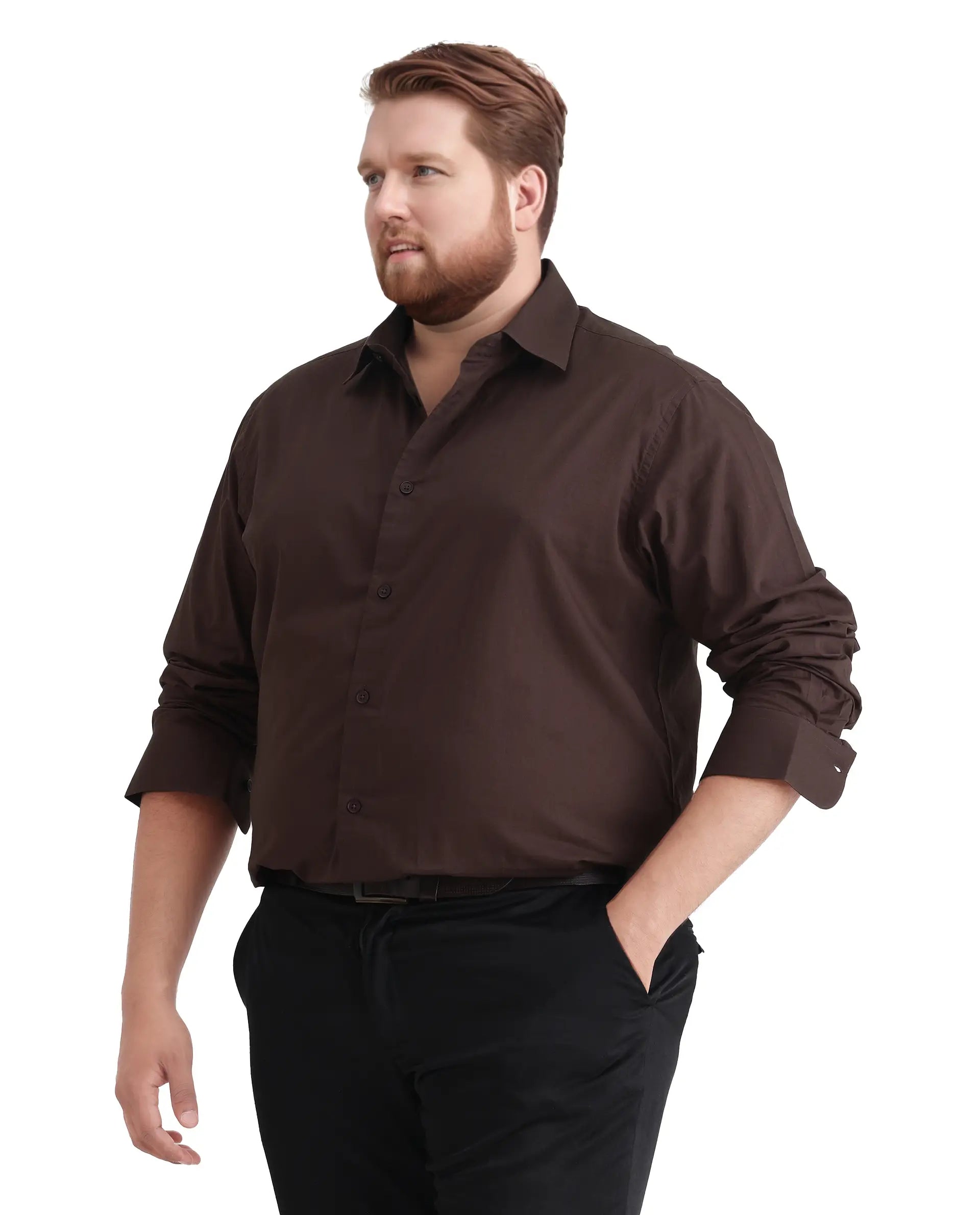 Rare Rabbit Men's Blush Big Brown Cotton Fabric Full Sleeve Collared Neck Plain Shirt