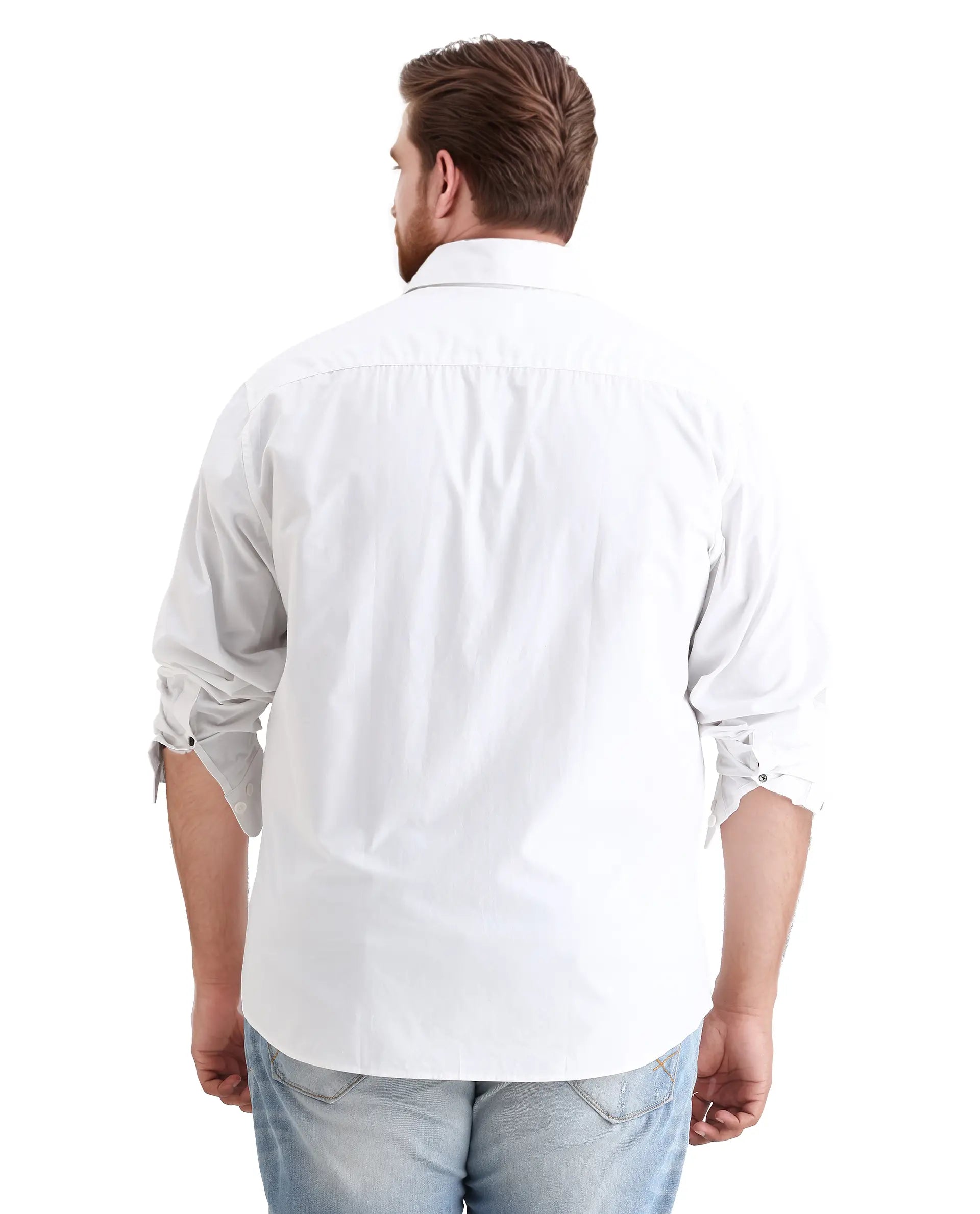 Rare Rabbit Men's Whit Big White Cotton Fabric Collared Neck Regular Plain Shirt