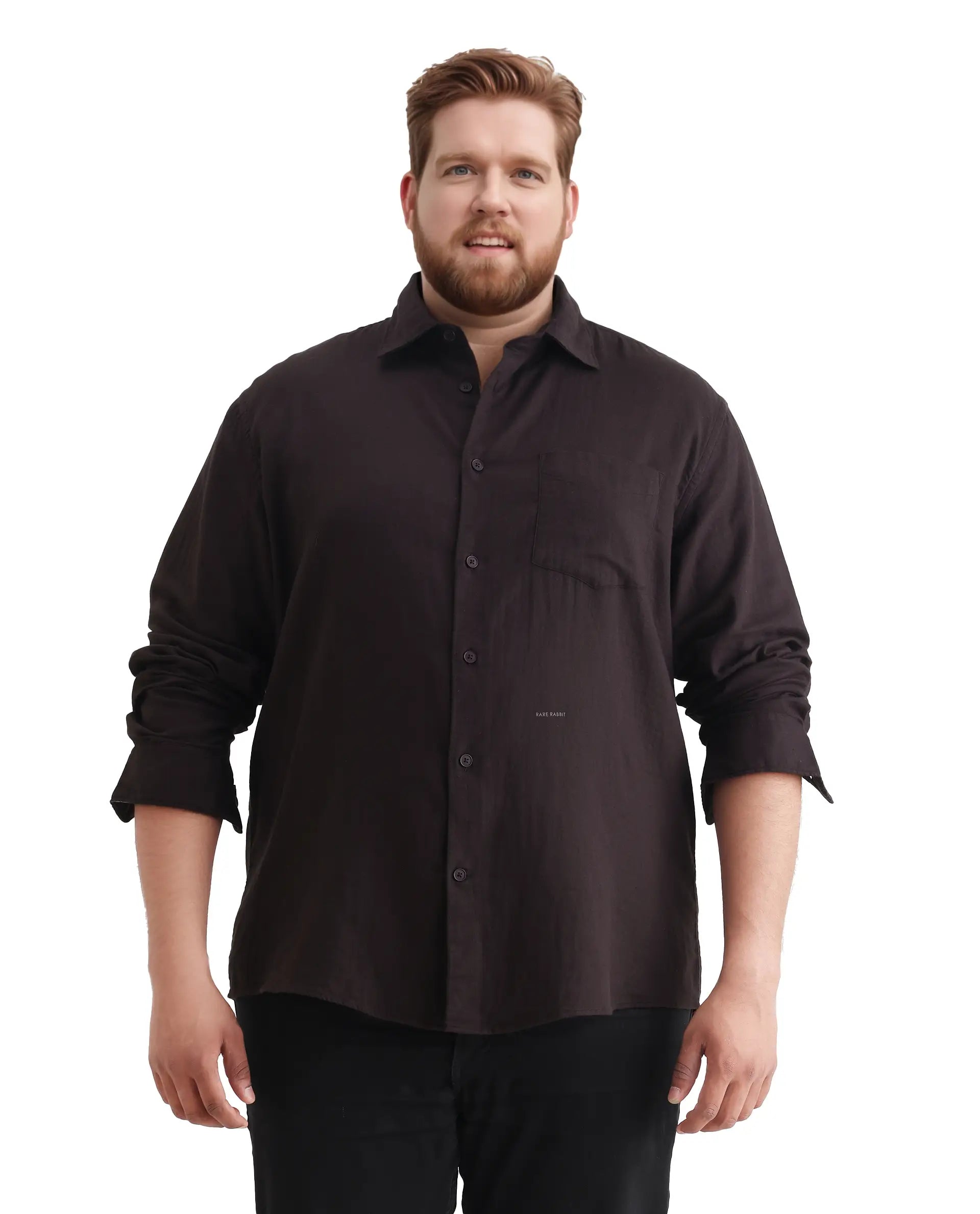 Rare Rabbit Men's Koft Big Brown Cotton Blend Fabric Full Sleeve Collared Neck Plain Shirt