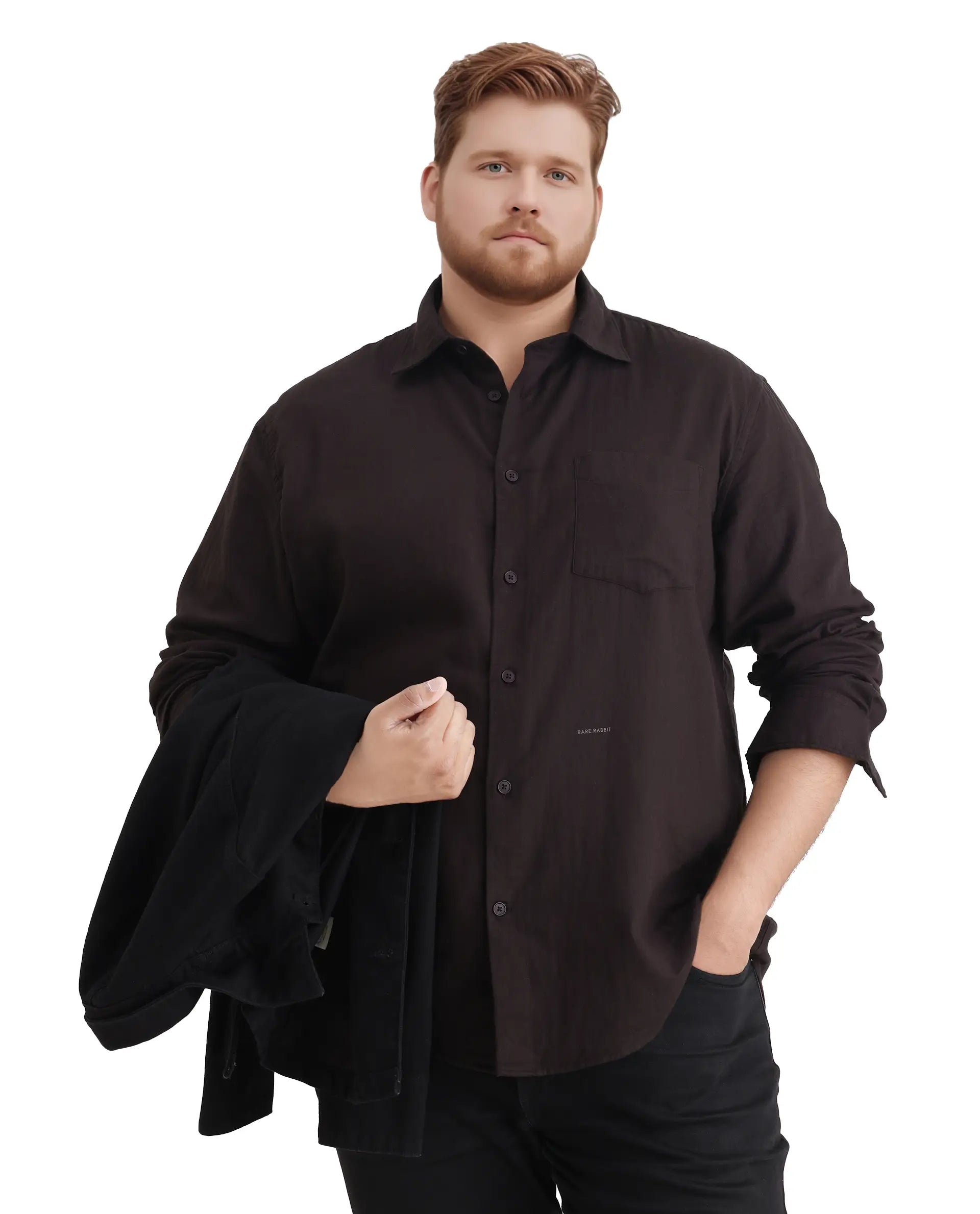 Rare Rabbit Men's Koft Big Brown Cotton Blend Fabric Full Sleeve Collared Neck Plain Shirt