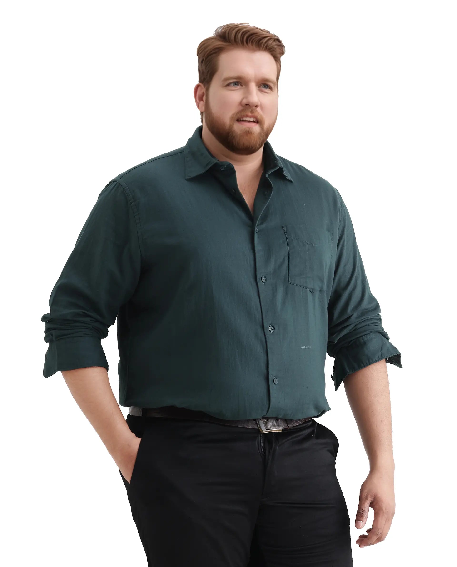 Rare Rabbit Men's Koft Big Teal Cotton Blend Fabric Full Sleeve Collared Neck Plain Shirt