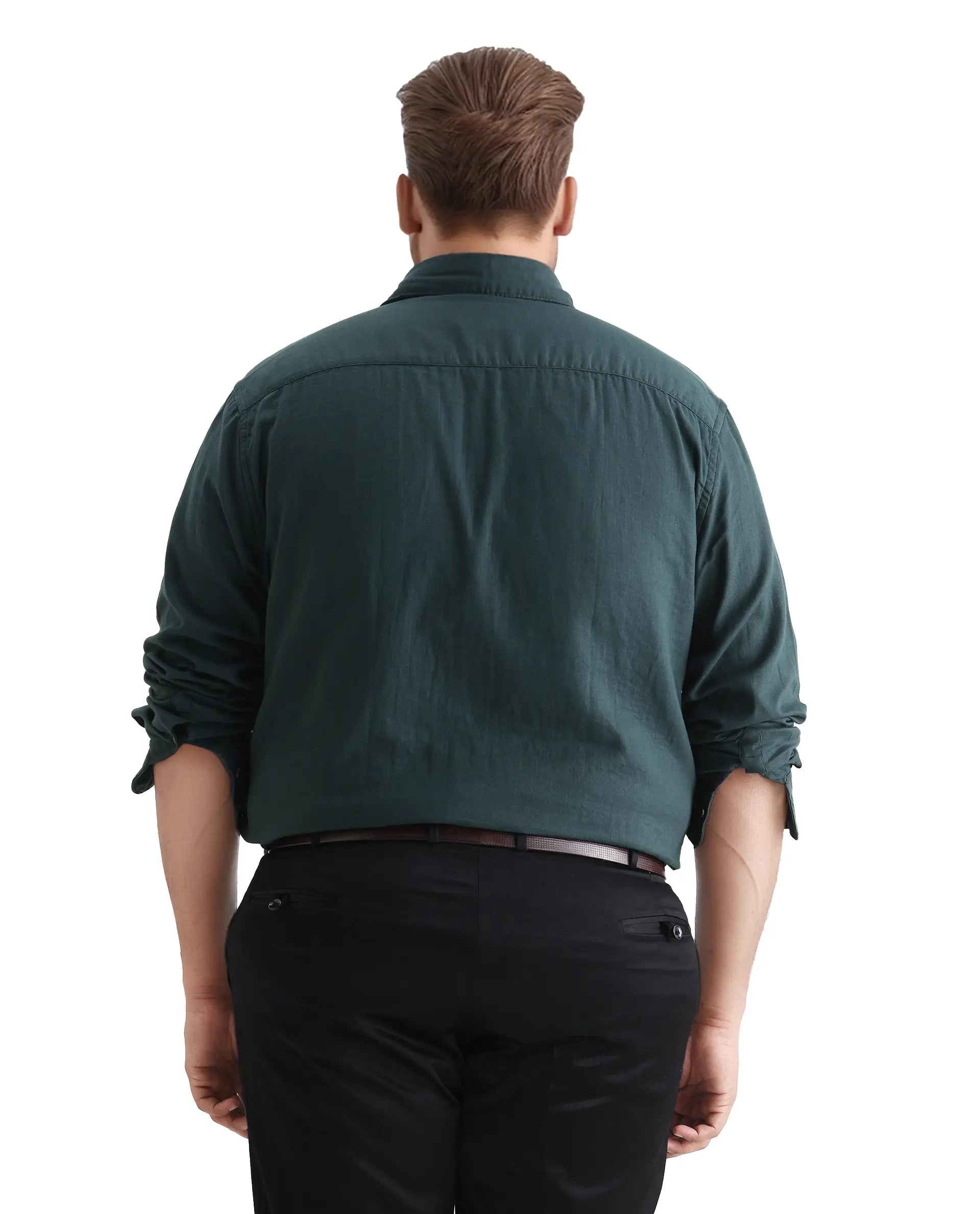 Rare Rabbit Men's Koft Big Teal Cotton Blend Fabric Full Sleeve Collared Neck Plain Shirt