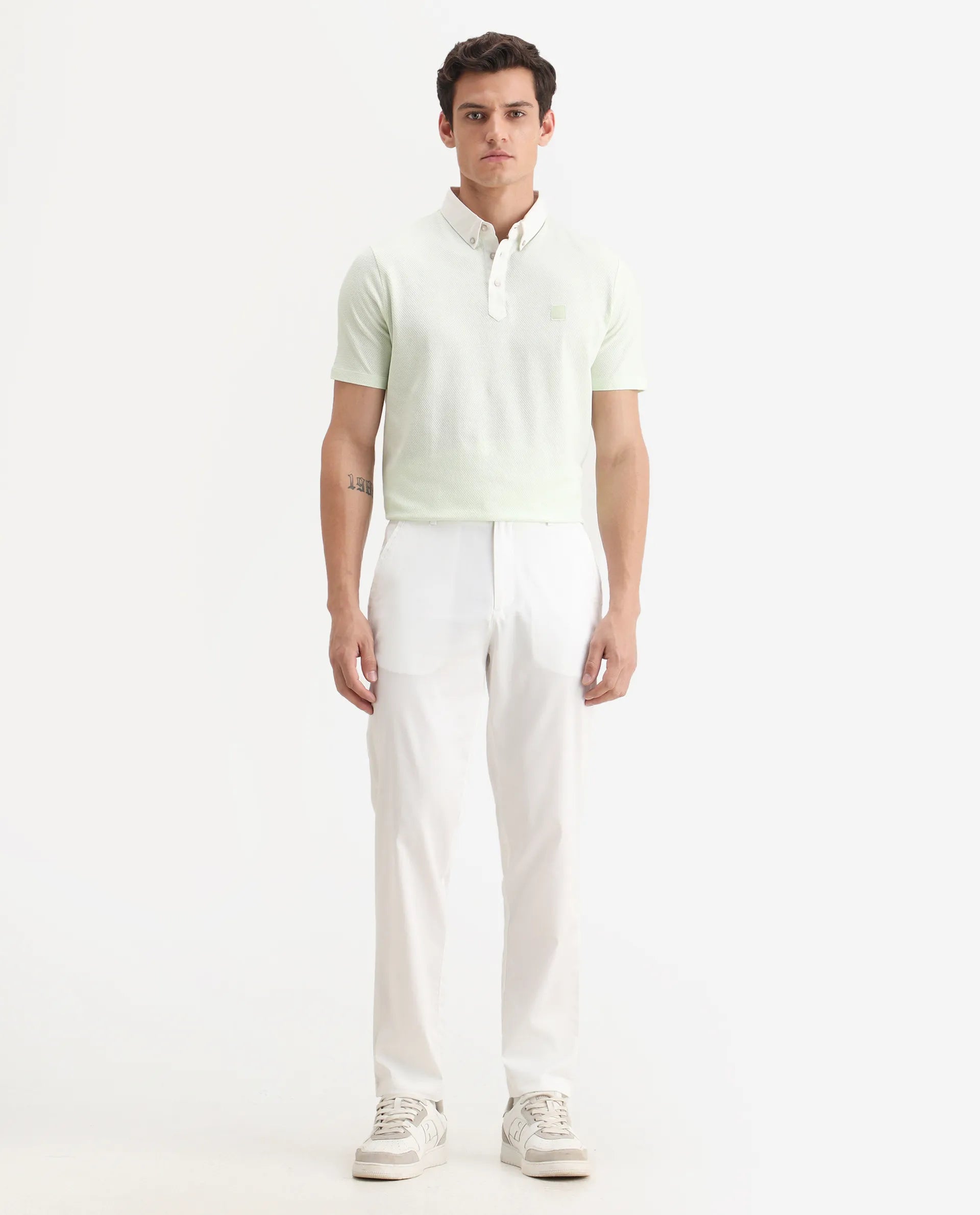 Rare Rabbit Men Hols White Cotton Blend Fabric Button Closure Plain Trouser