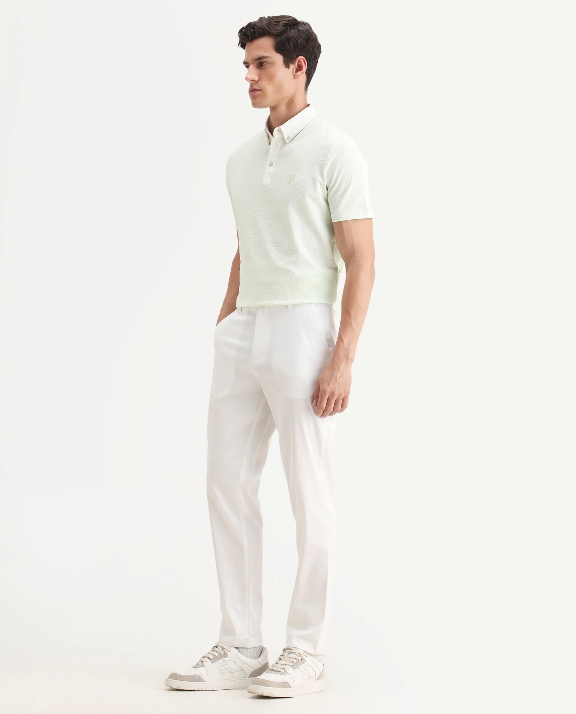 Rare Rabbit Men Hols White Cotton Blend Fabric Button Closure Plain Trouser
