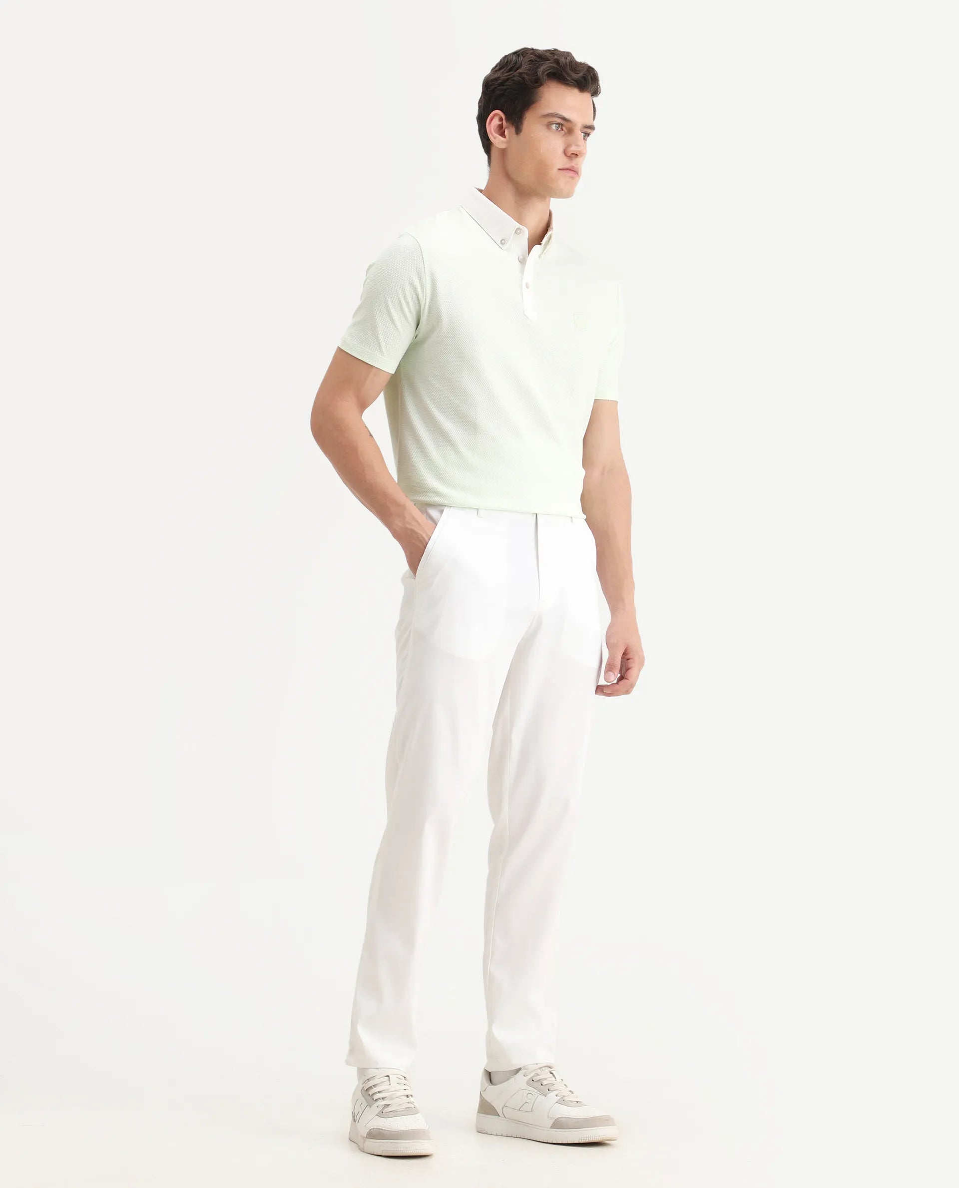 Rare Rabbit Men Hols White Cotton Blend Fabric Button Closure Plain Trouser