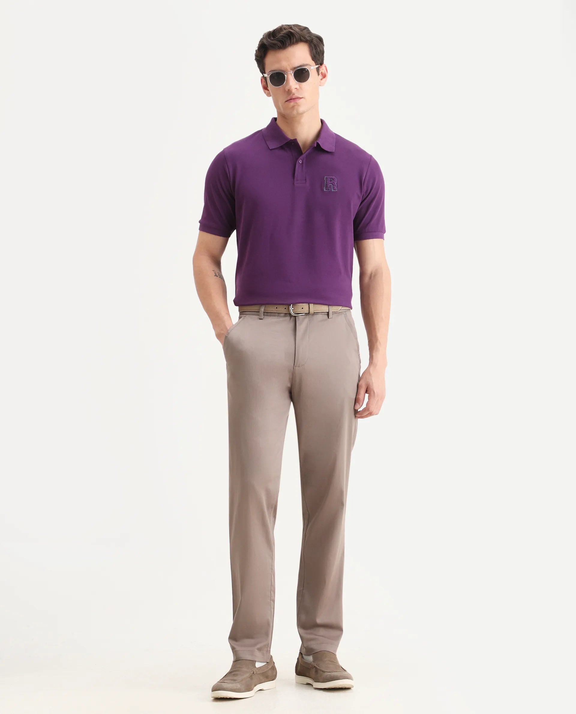 Rare Rabbit Men Hols Dark Beige Cotton Blend Fabric Button Closure Plain Trouser