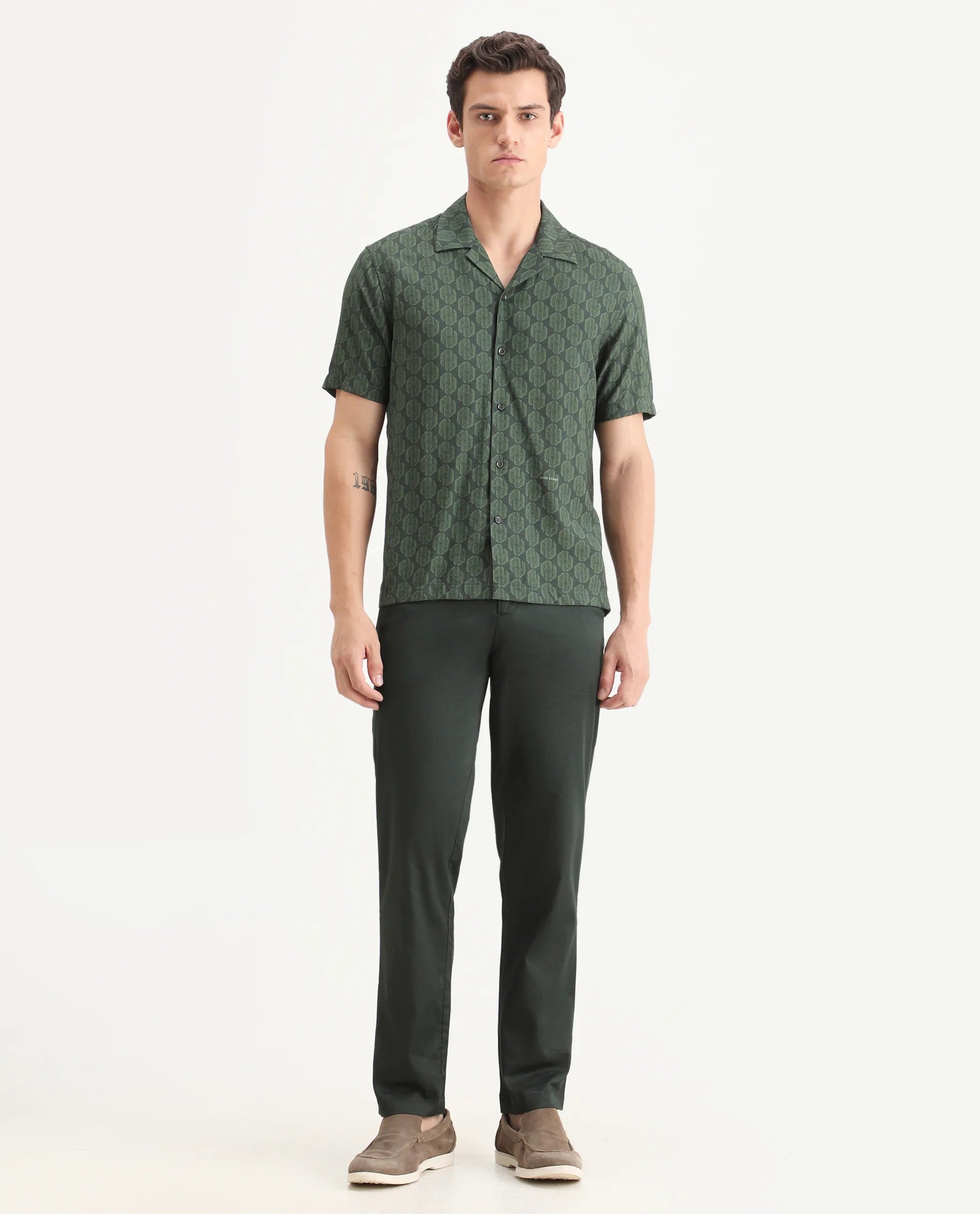 Rare Rabbit Men Hols Dark Olive Cotton Blend Fabric Button Closure Plain Trouser