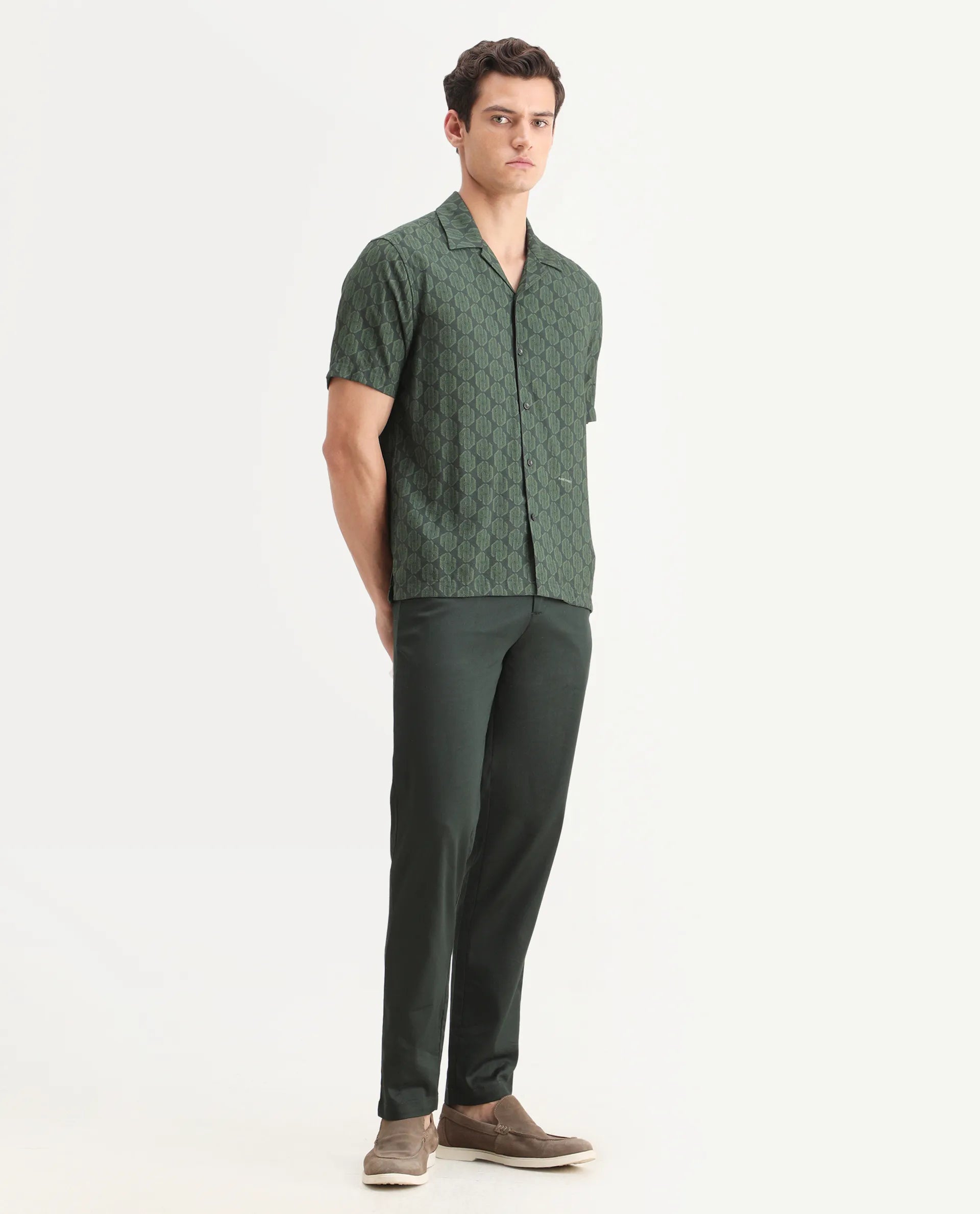 Rare Rabbit Men Hols Dark Olive Cotton Blend Fabric Button Closure Plain Trouser