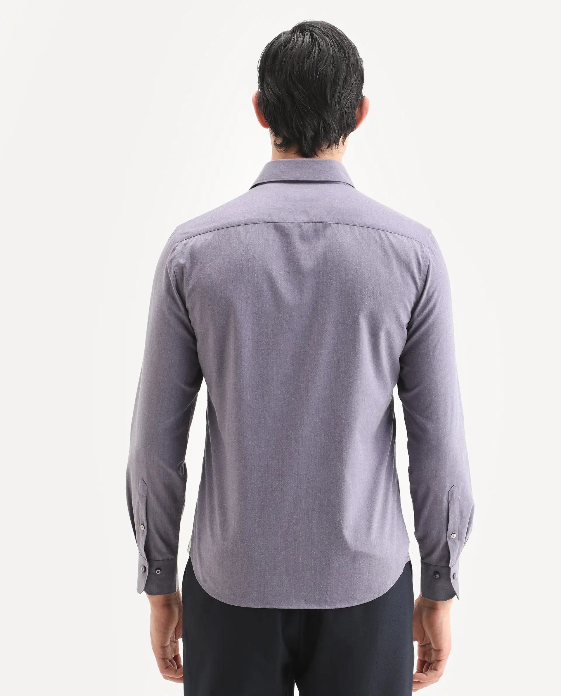 Rare Rabbit Men's Gunjo 25 Dusky Purple Cotton Blend Plain Regular Fit Full Sleeve Collared Shirt