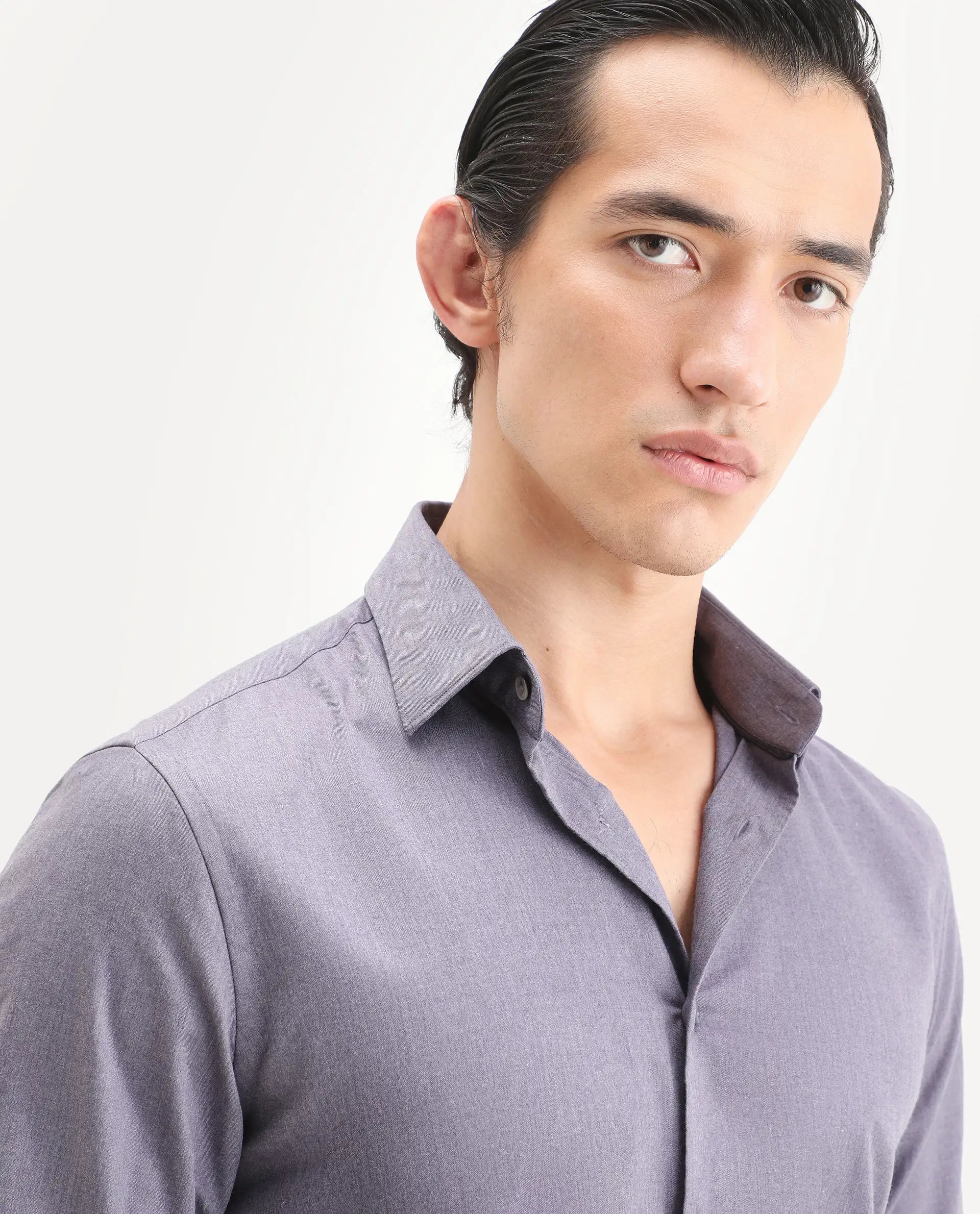 Rare Rabbit Men's Gunjo 25 Dusky Purple Cotton Blend Plain Regular Fit Full Sleeve Collared Shirt