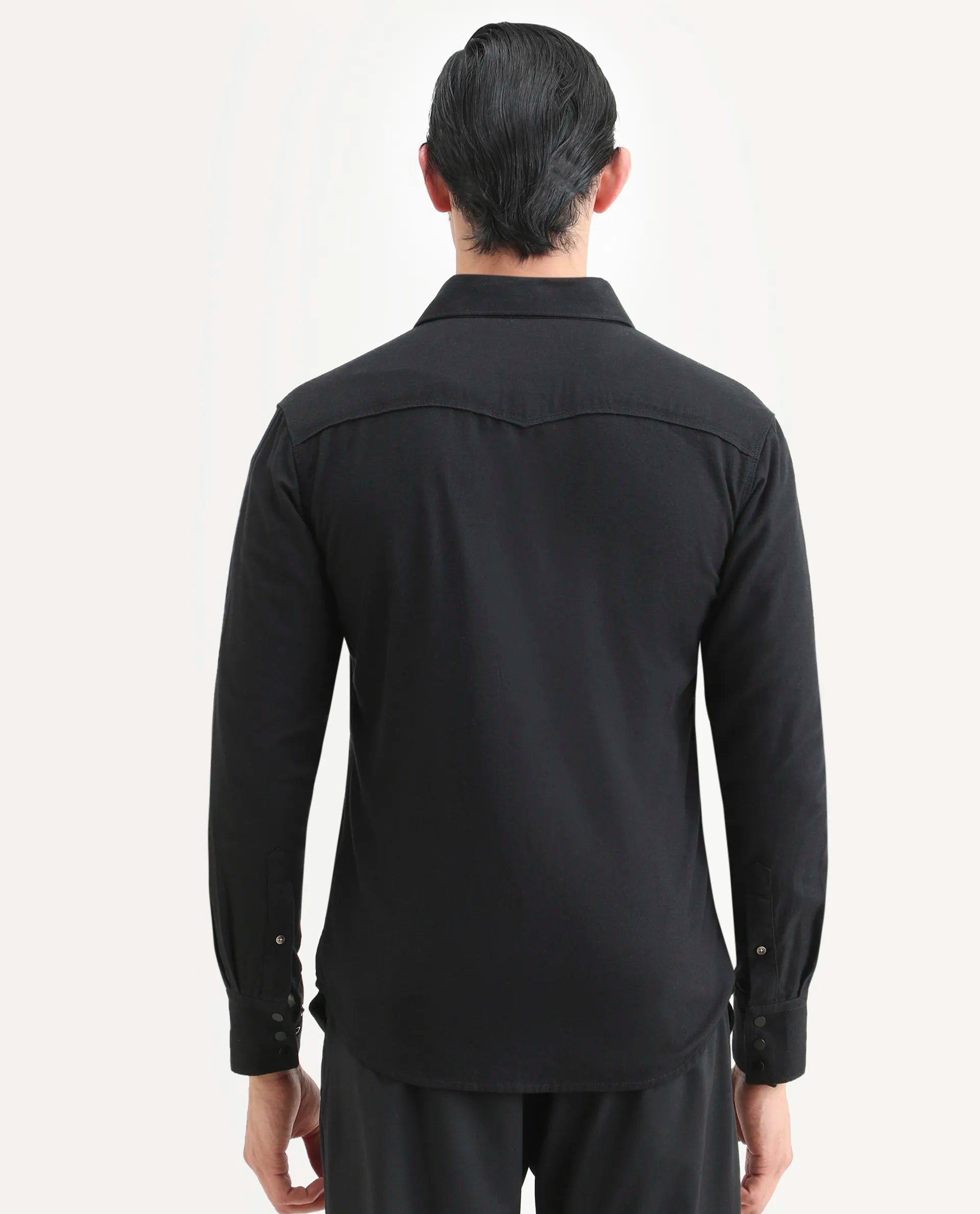 Rare Rabbit Men's Taison-25 Black Cotton Plain Regular Fit Full Sleeve Collared Shirt