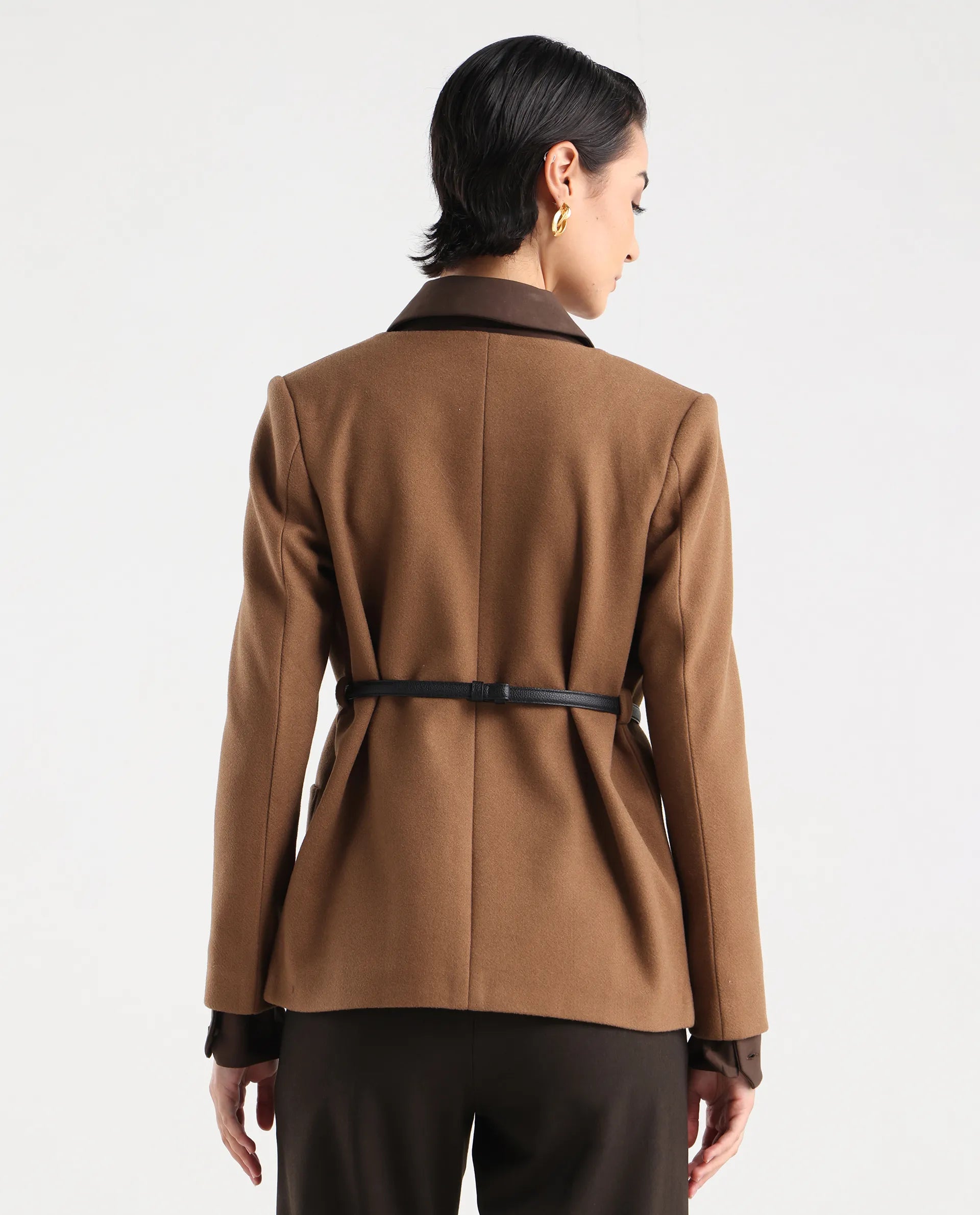 Rareism Women's Nexmar Tan Polyester Blend Jacket Plain Jacket