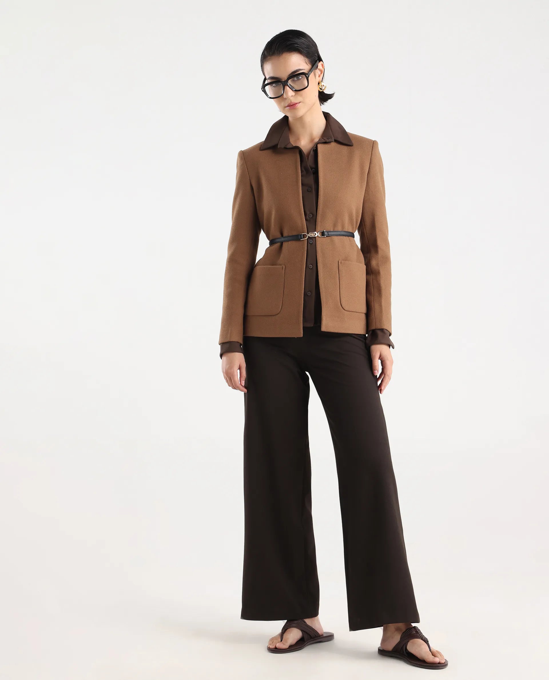 Rareism Women's Nexmar Tan Polyester Blend Jacket Plain Jacket