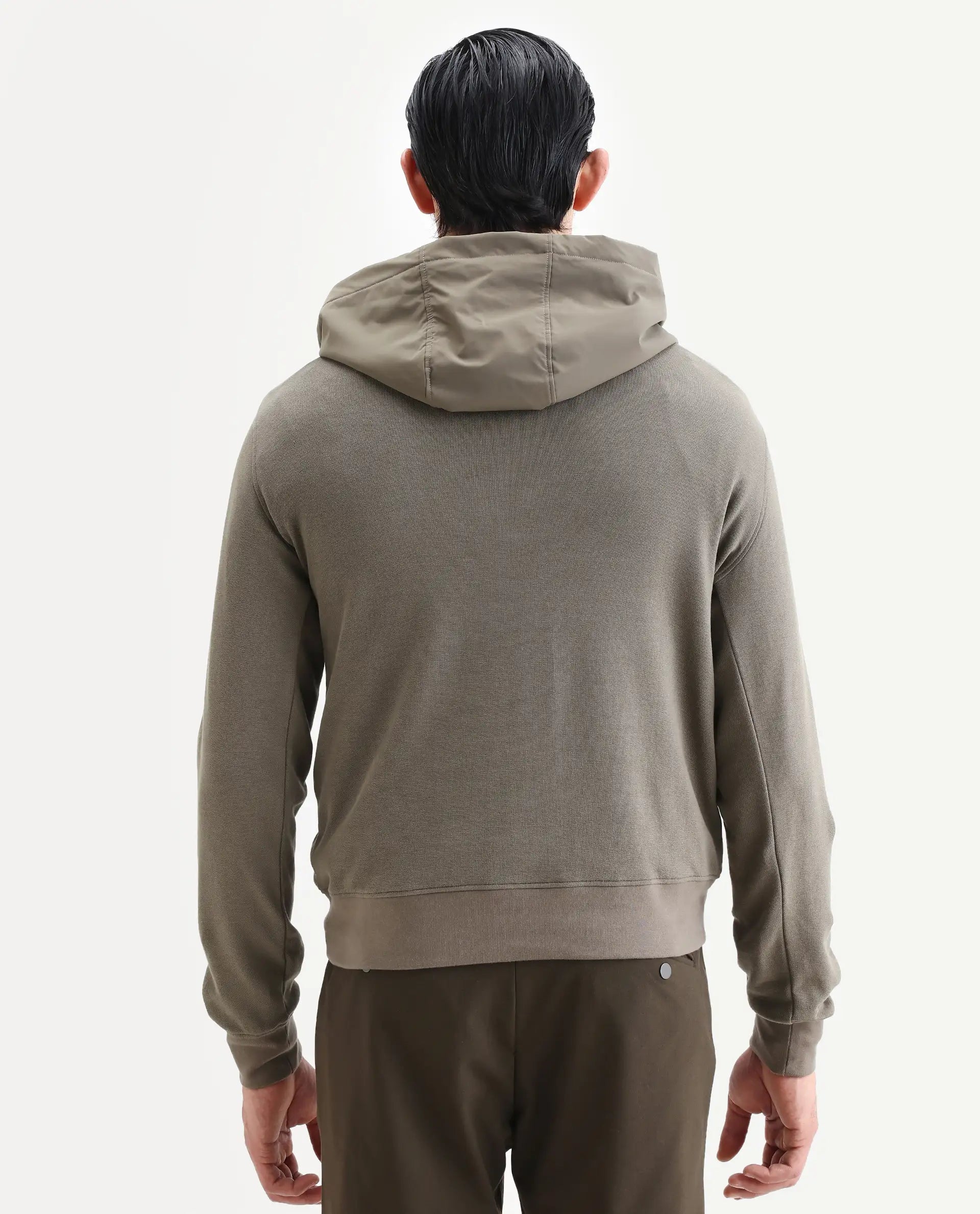 Rare Rabbit Men's Ephin-T Dark Olive Cotton Blend Plain Regular Fit Full Sleeve Hooded Sweatshirt