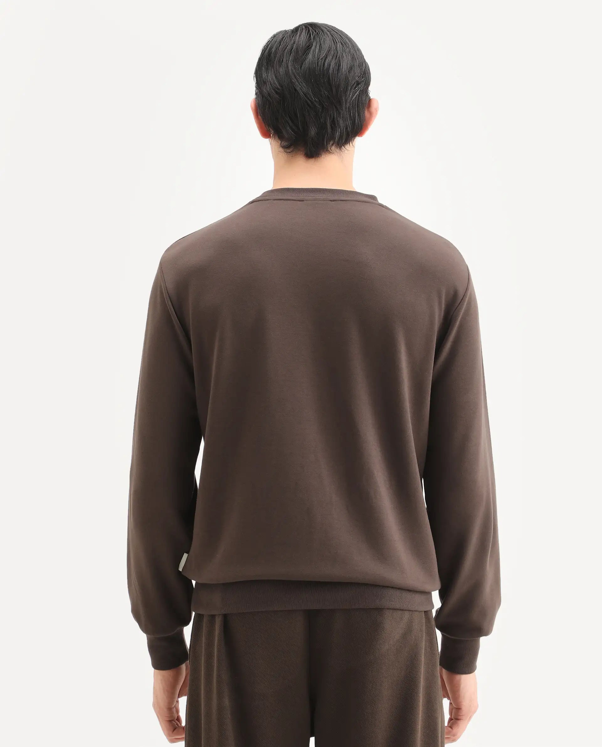 Rare Rabbit Men's Rexot Dusky Brown Modal Blend Typography Print Regular Fit Full Sleeve Crew Neck Sweatshirt