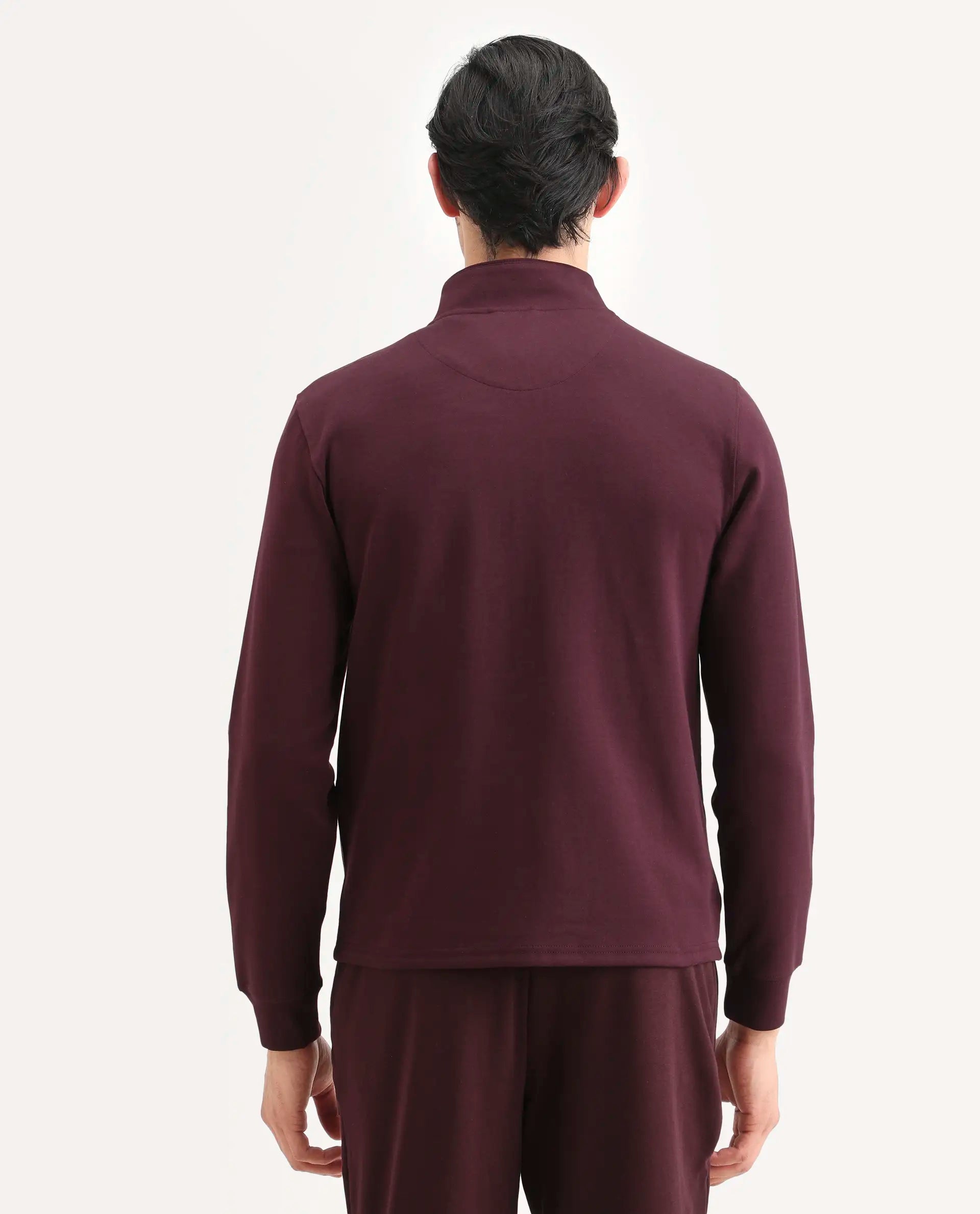 Rare Rabbit Men's Morris-25 Dark Maroon Cotton Blend Plain Regular Fit Full Sleeve Mandarin Collar Jacket
