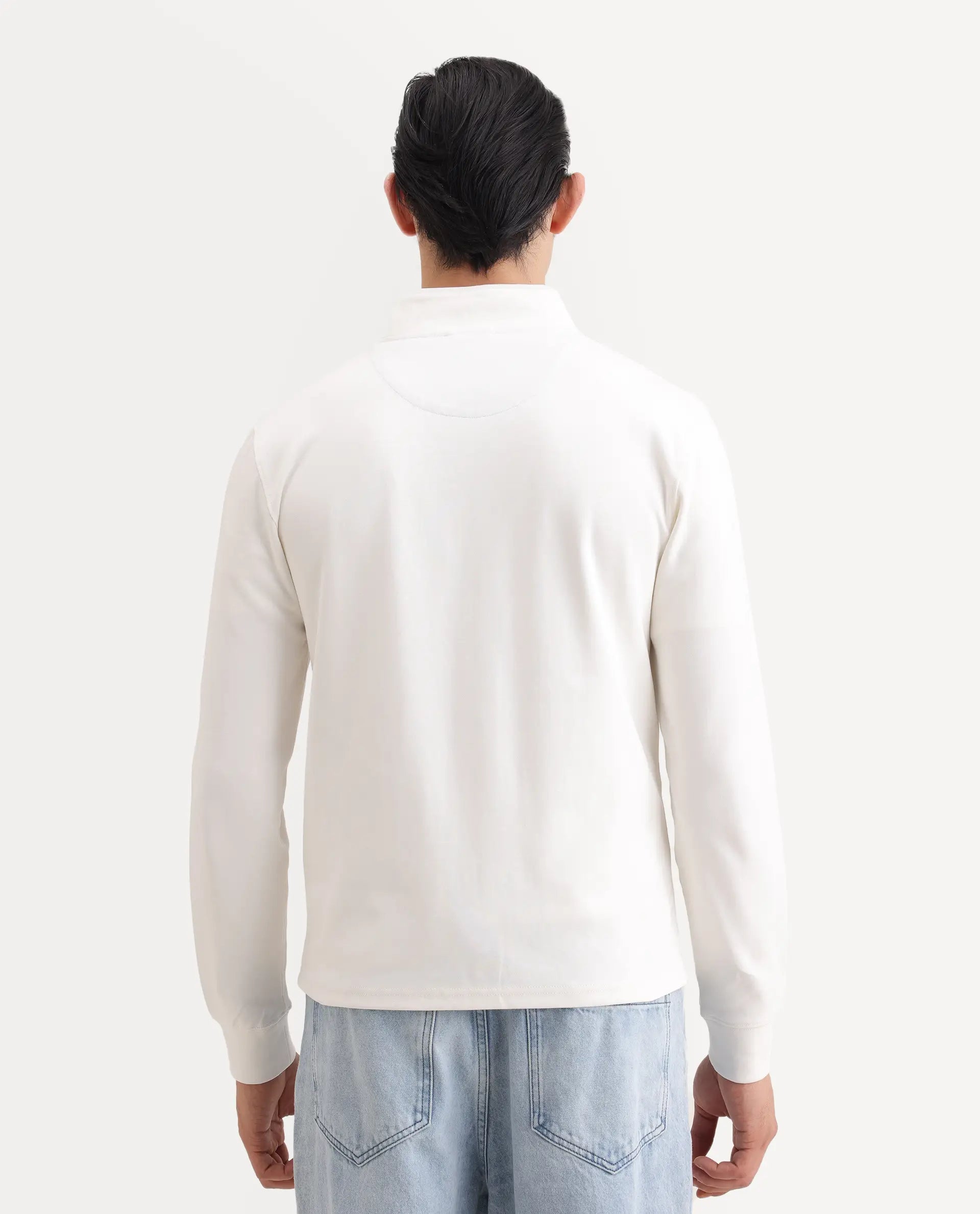 Rare Rabbit Men's Morris-25 Off White Cotton Blend Plain Regular Fit Full Sleeve Mandarin Collar Jacket