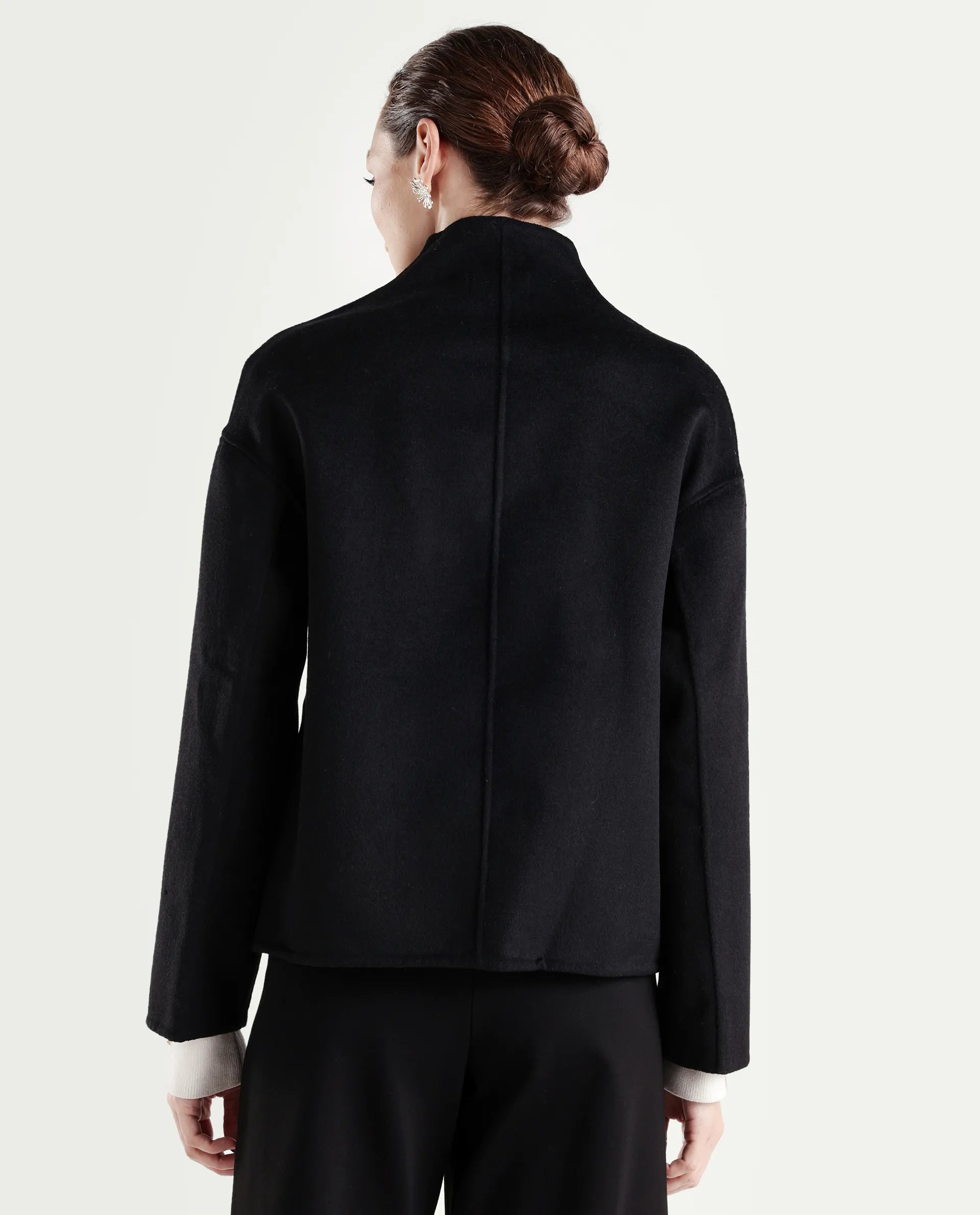 Rareism Women's Newool Black Polyester Blend High Neck Regular Fit Jacket