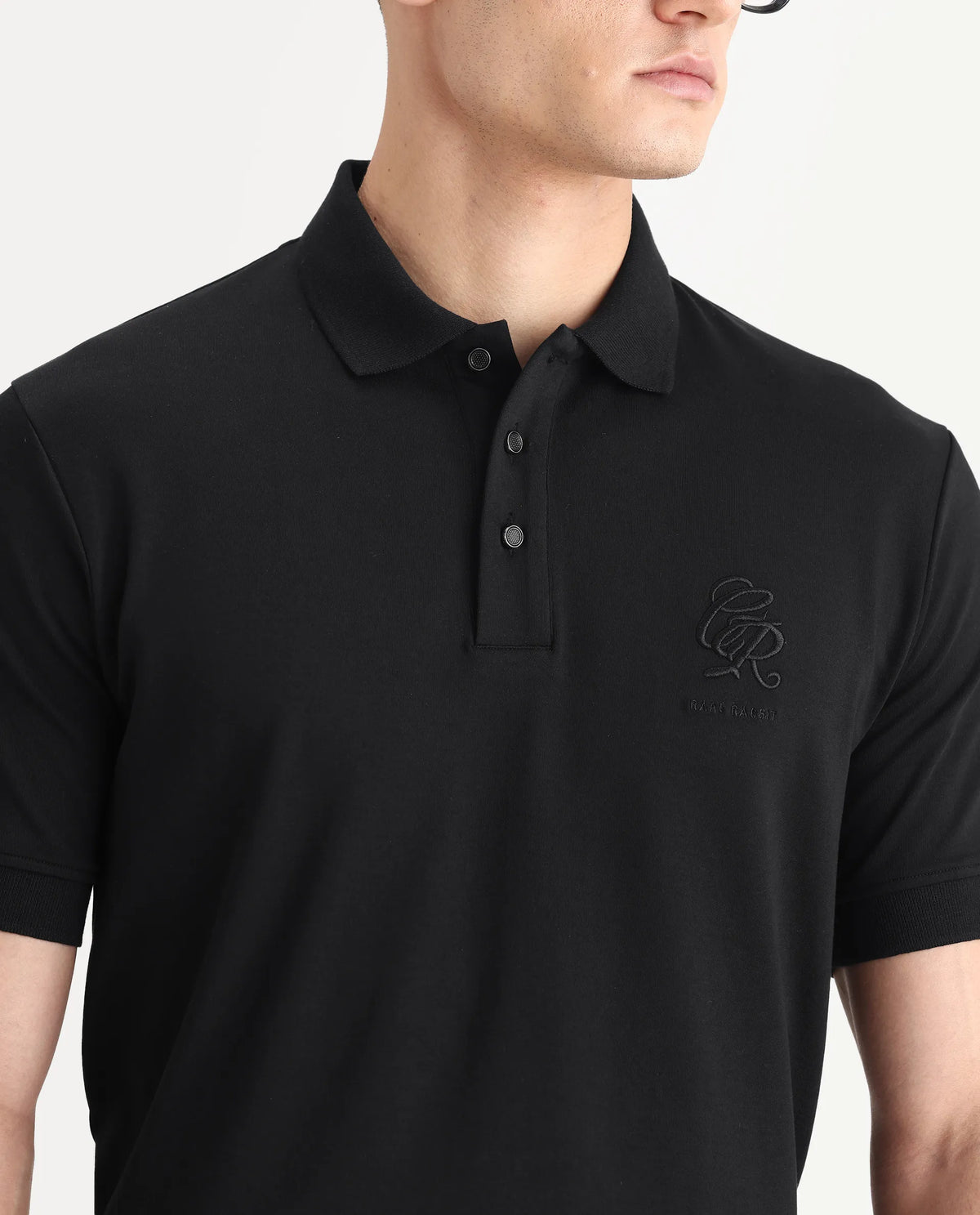 Rare Rabbit Men's Dwet Black Cotton Blend Fabric Half Sleeve Spread Collar Plain Polo
