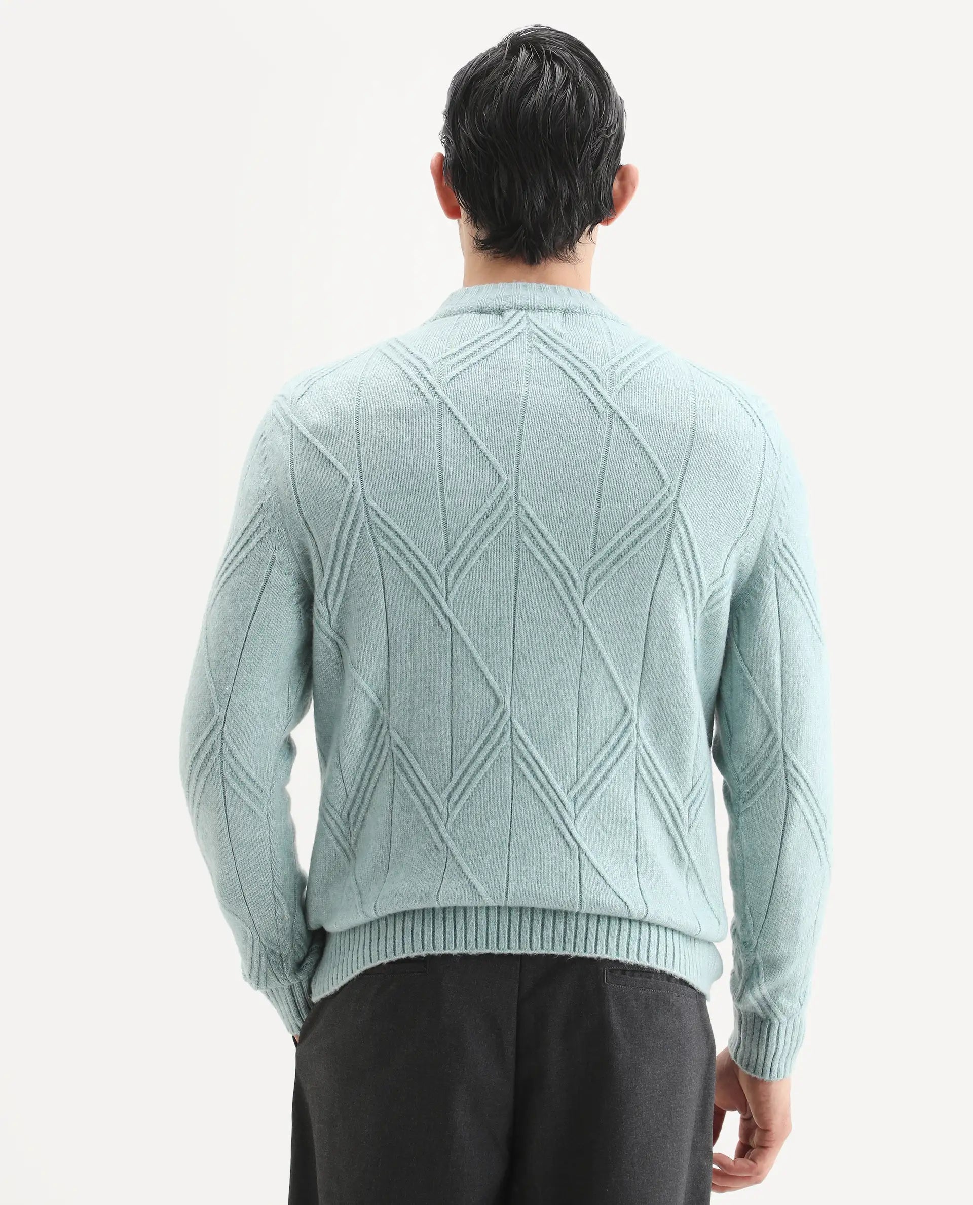 Rare Rabbit Men's Alli Pastel Blue Polyester Plain Regular Fit Full Sleeve High Neck Sweater