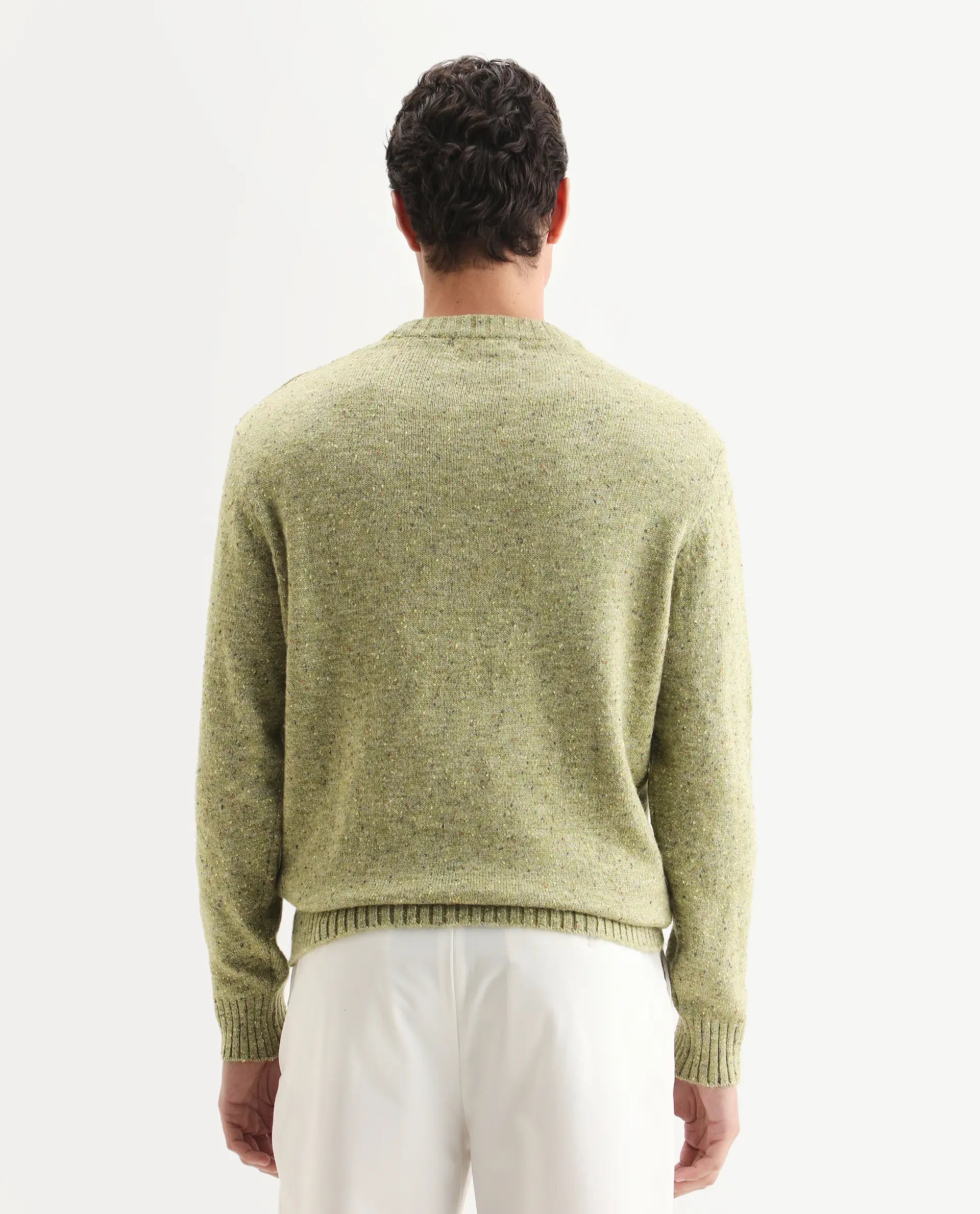 Rare Rabbit Men's Lomot Light Green Cotton Fabric Crew Neck Regular Fit Speckled Print Sweater
