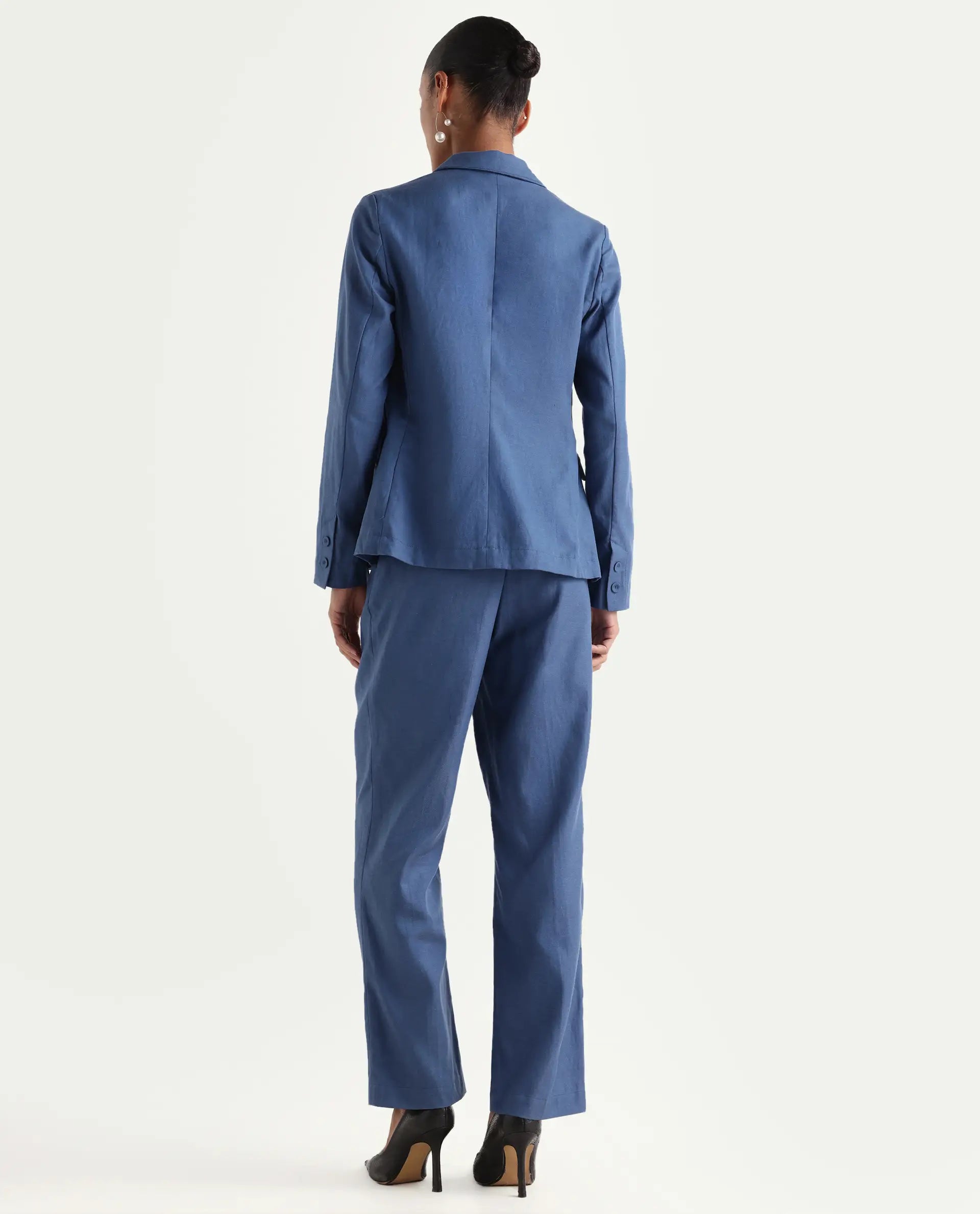 Rareism Women's Linzy-B Blue 100% Linen Straight Plain Trouser