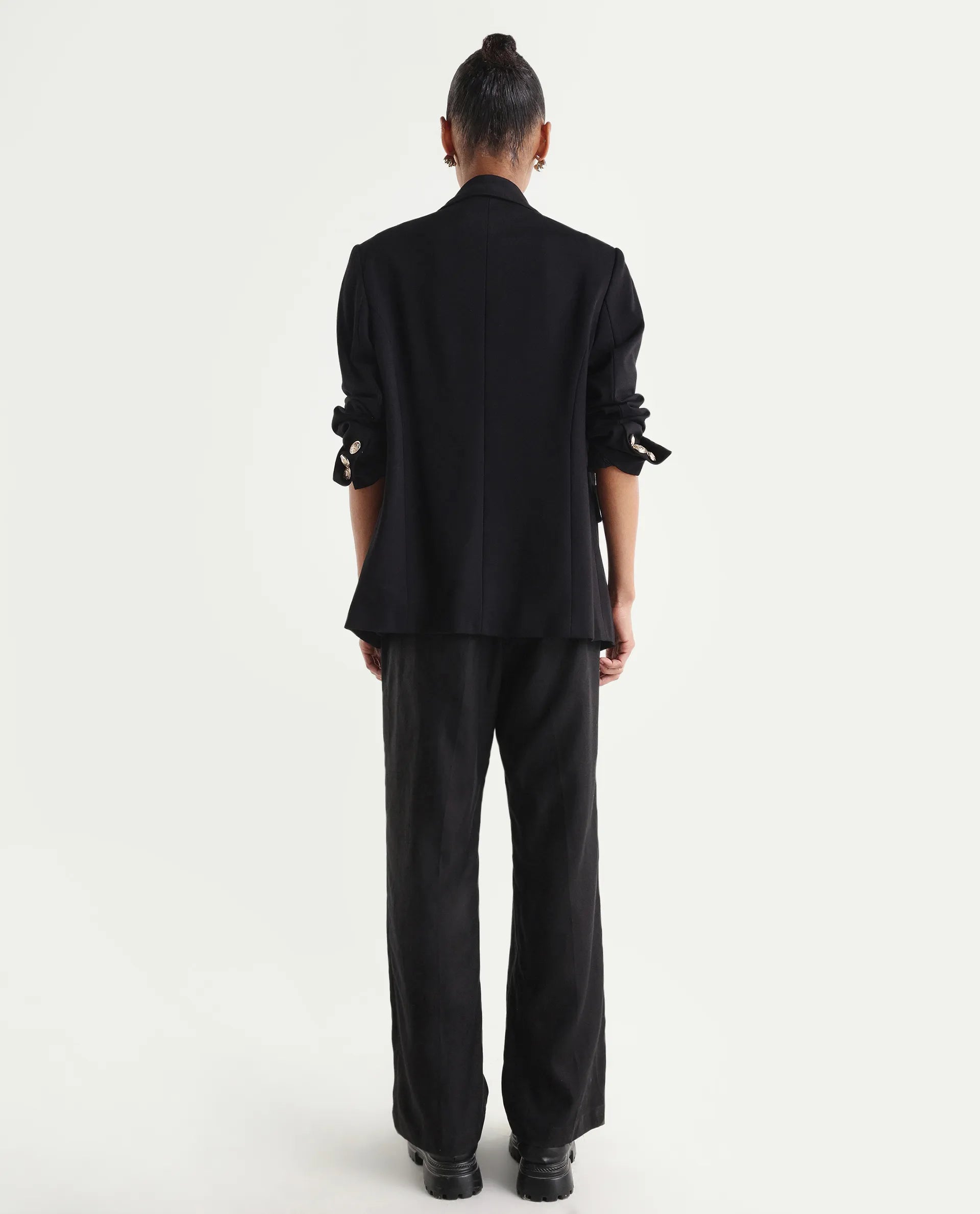 Rareism Women's Linzy-B Black 100% Linen Straight Plain Trouser