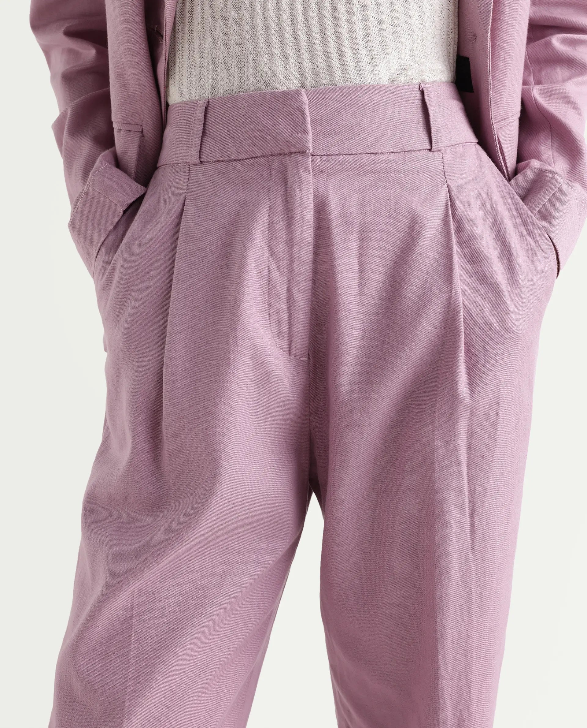 Rareism Women's Linzy-B Dusky Pink 100% Linen Straight Plain Trouser