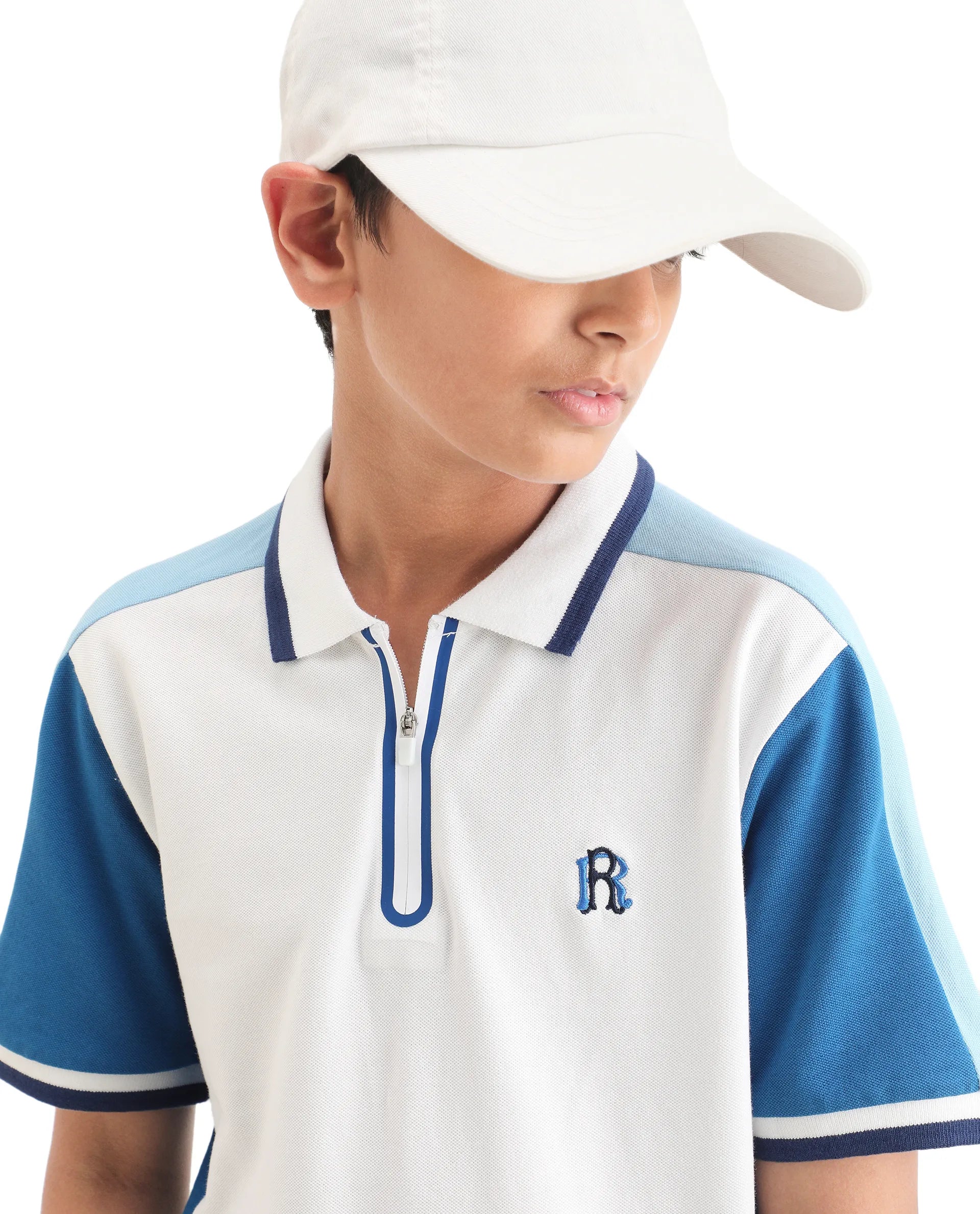 Rare Ones Kids Kiann Off White Cotton Blend Embroidered Zipper Closure Regular Fit Polo