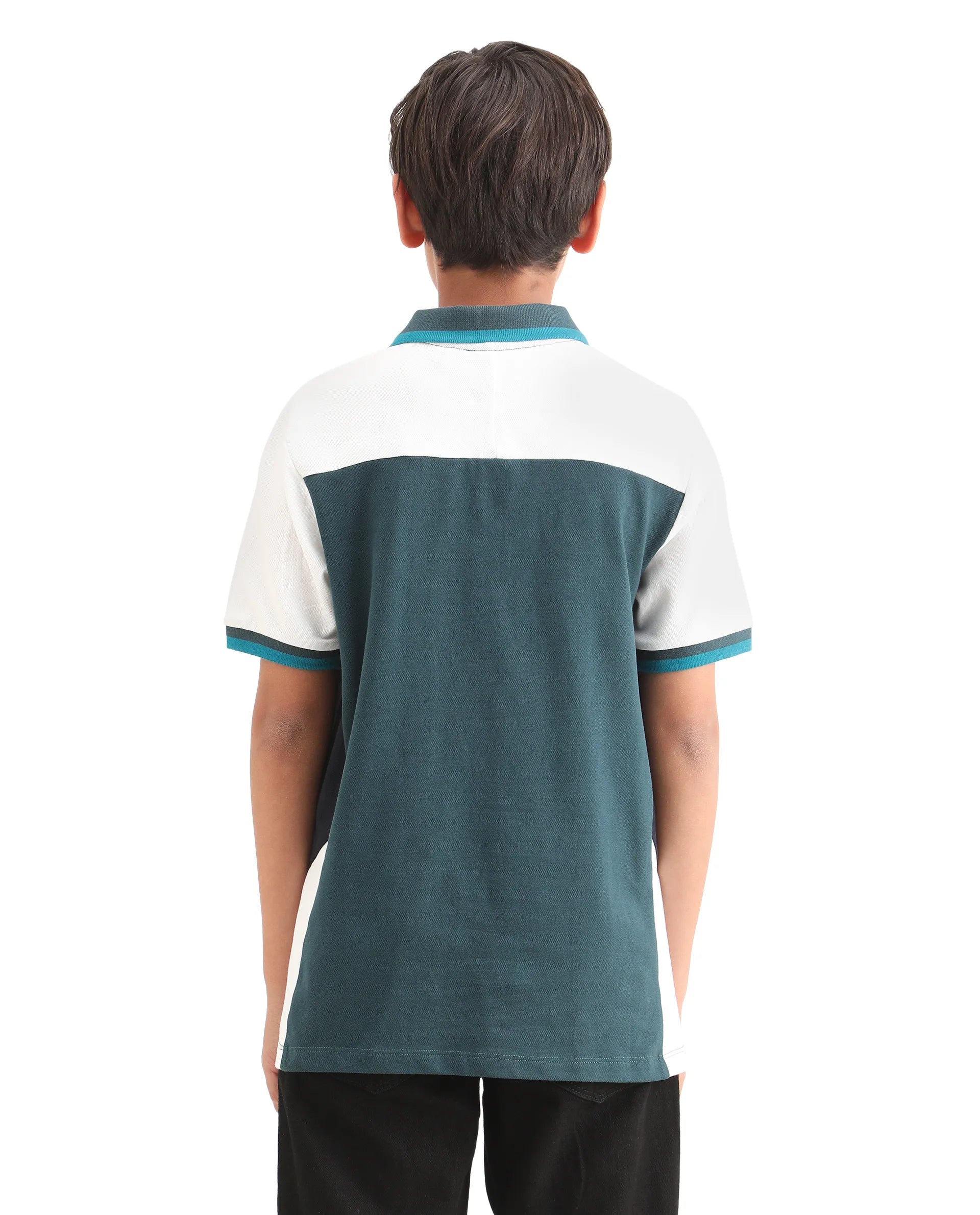Rare Ones Kids Kiann Green (Teal) Cotton Blend Embroidered Zipper Closure Regular Fit Polo
