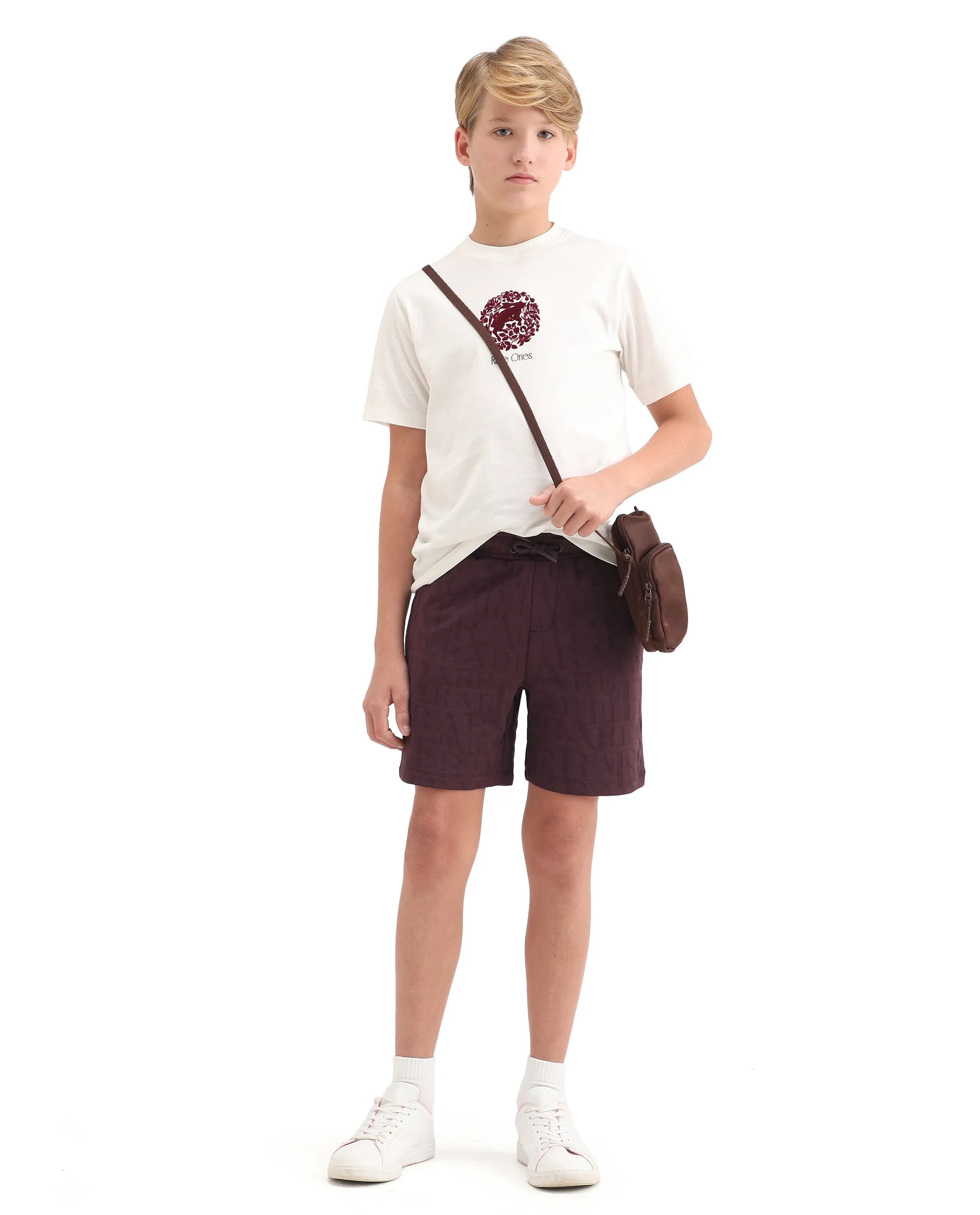 Rare Ones Kids Alti-B Brown Polyester Blend Drawstring Closure All Over Print Regular Fit Shorts