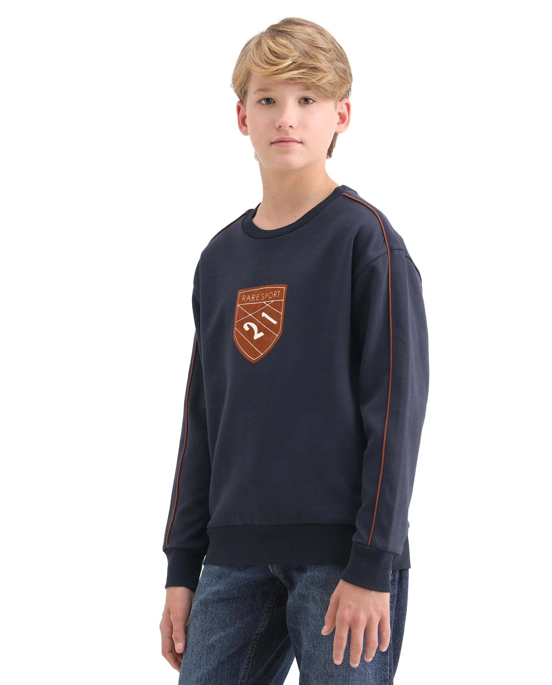 Rare Ones Kids Vance Navy Cotton Blend Slip-On Closure Flock Print Oversized Sweatshirt