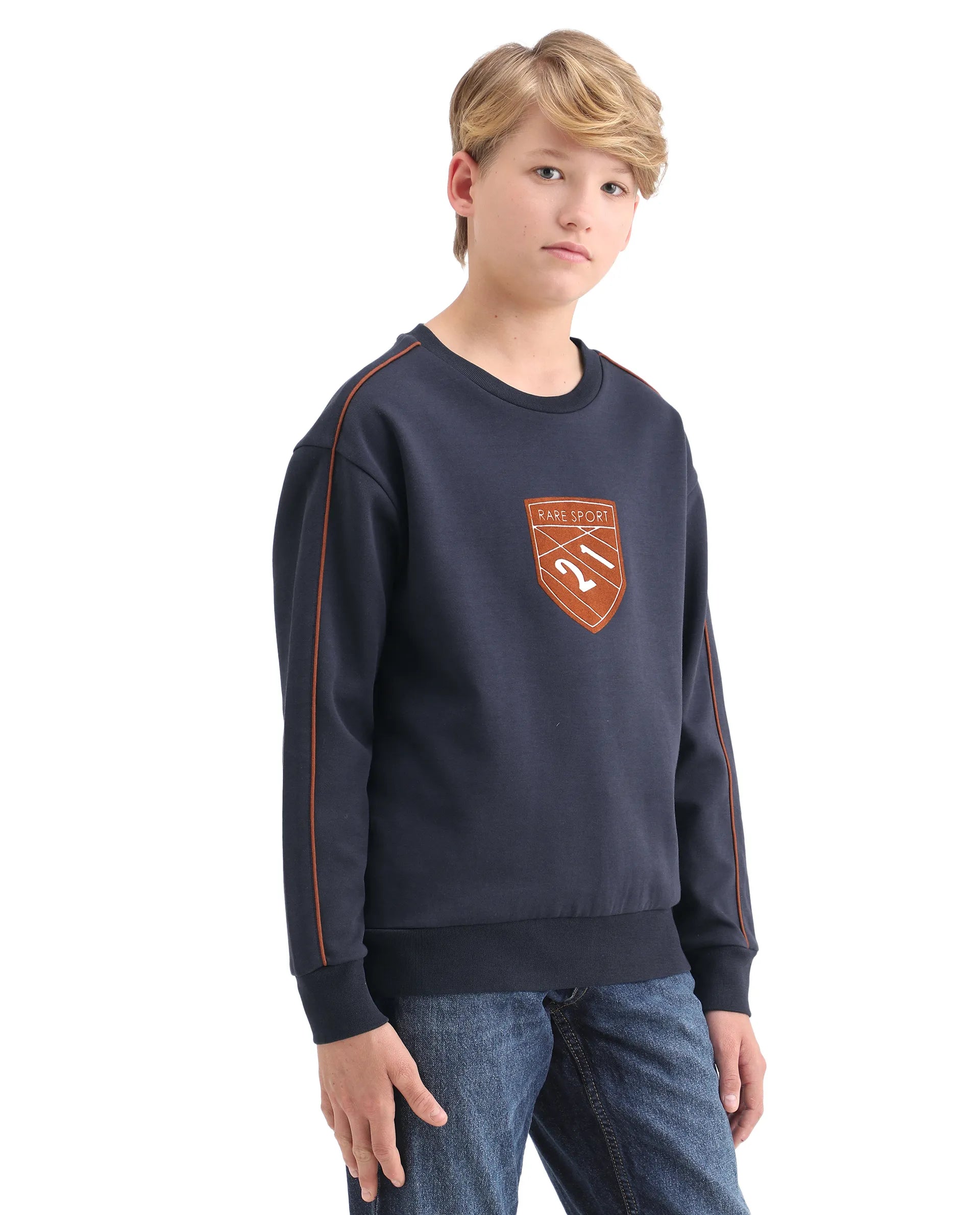 Rare Ones Kids Vance Navy Cotton Blend Slip-On Closure Flock Print Oversized Sweatshirt