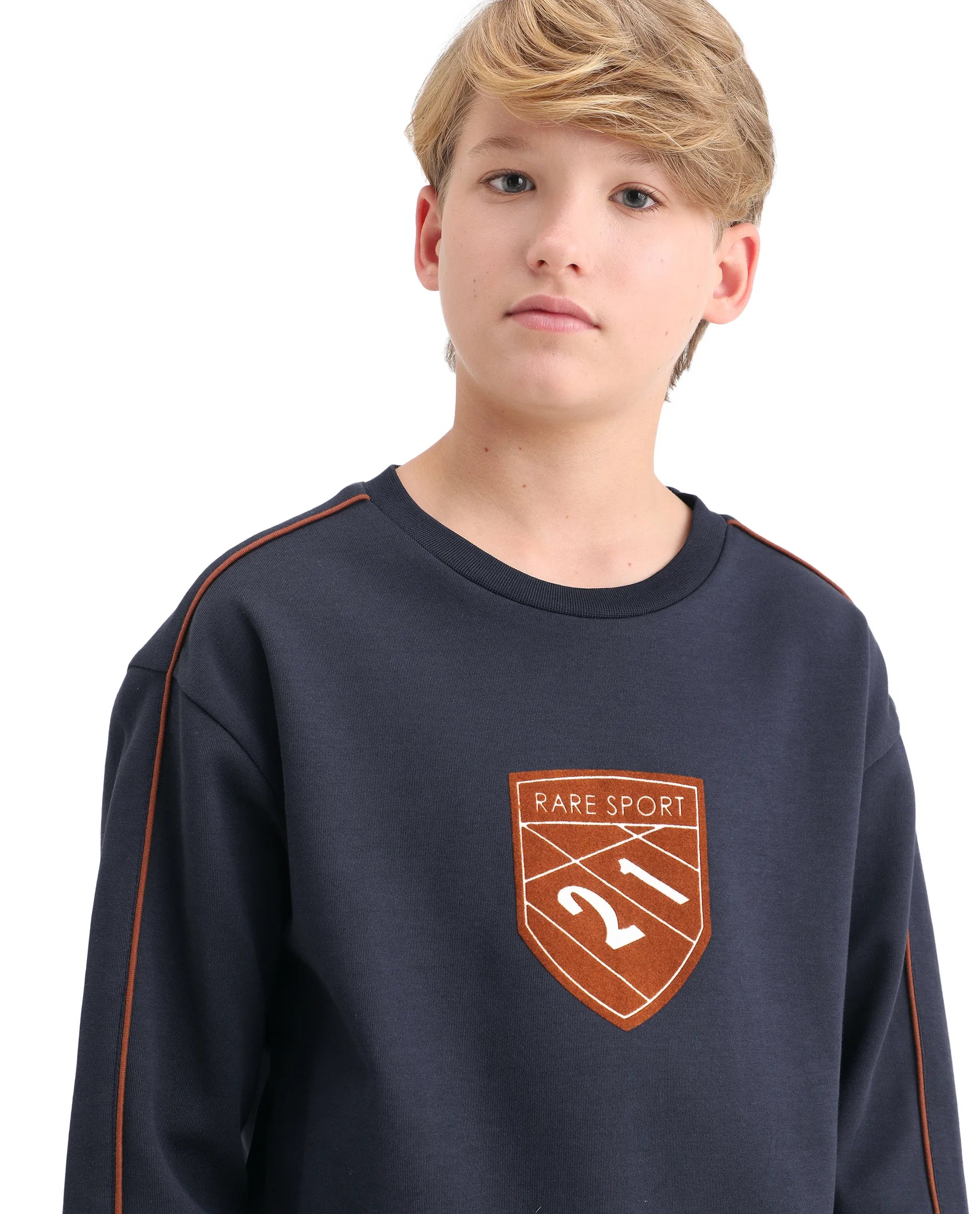 Rare Ones Kids Vance Navy Cotton Blend Slip-On Closure Flock Print Oversized Sweatshirt