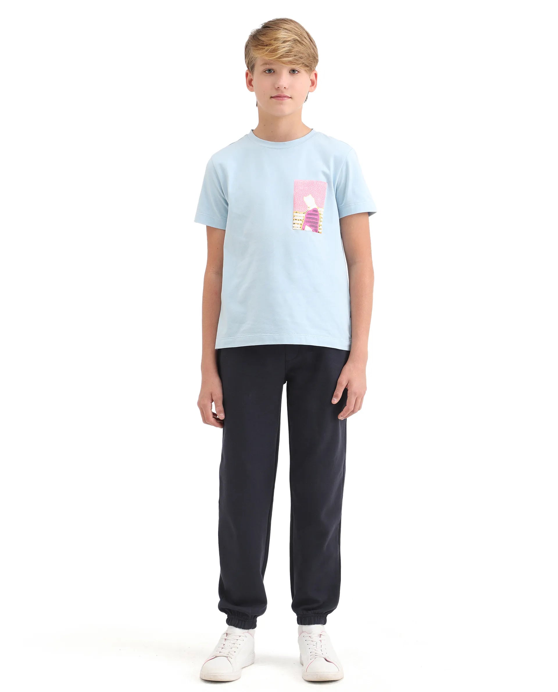 Rare Ones Kids Raven-B Navy Cotton Blend Drawstring Closure Pigment Print Regular Fit Trackpant