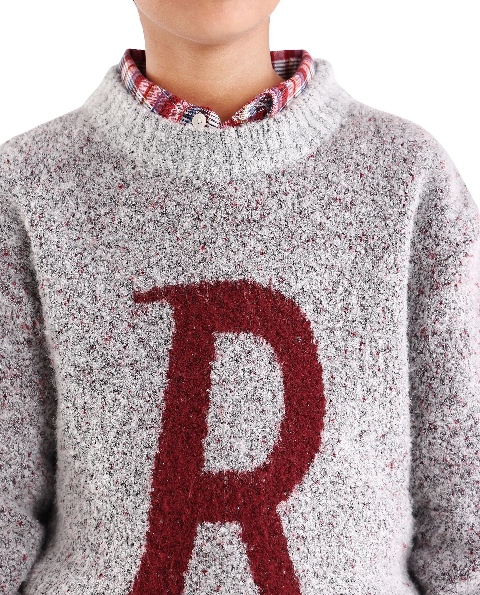 Rare Ones Kids Raz Grey Acrylic Blend Monogram Print Pull On Closure Regular Fit Sweater