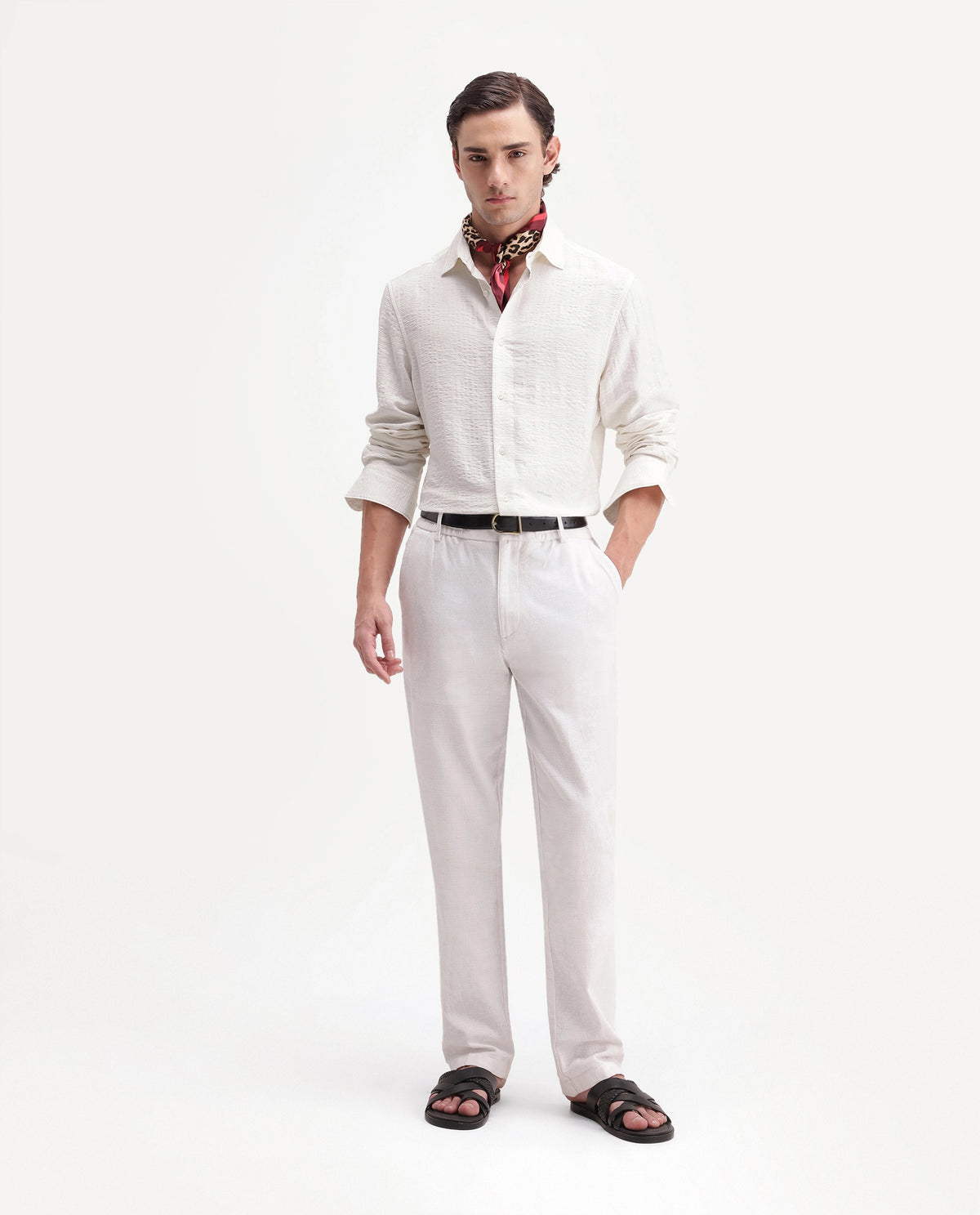 Rare Rabbit Men's Vaxo Off White Viscose Blend Checked Print Regular Fit Full Sleeve Collared Shirt