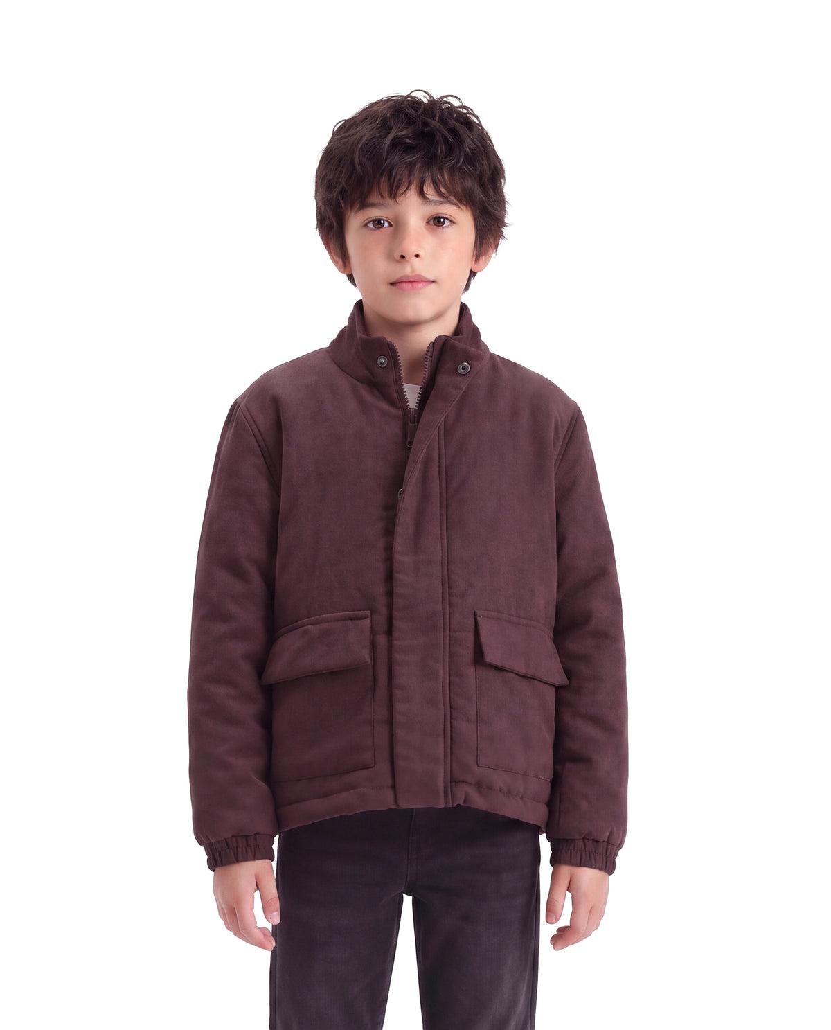 Rare Ones Kids Katpil-25 Maroon Polyester Zipper Closure High Neck Plain Full Sleeves Regular Fit Jacket