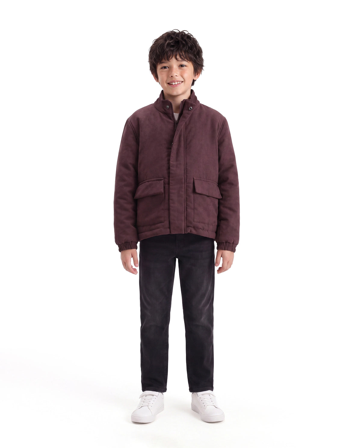 Rare Ones Kids Katpil-25 Maroon Polyester Zipper Closure High Neck Plain Full Sleeves Regular Fit Jacket