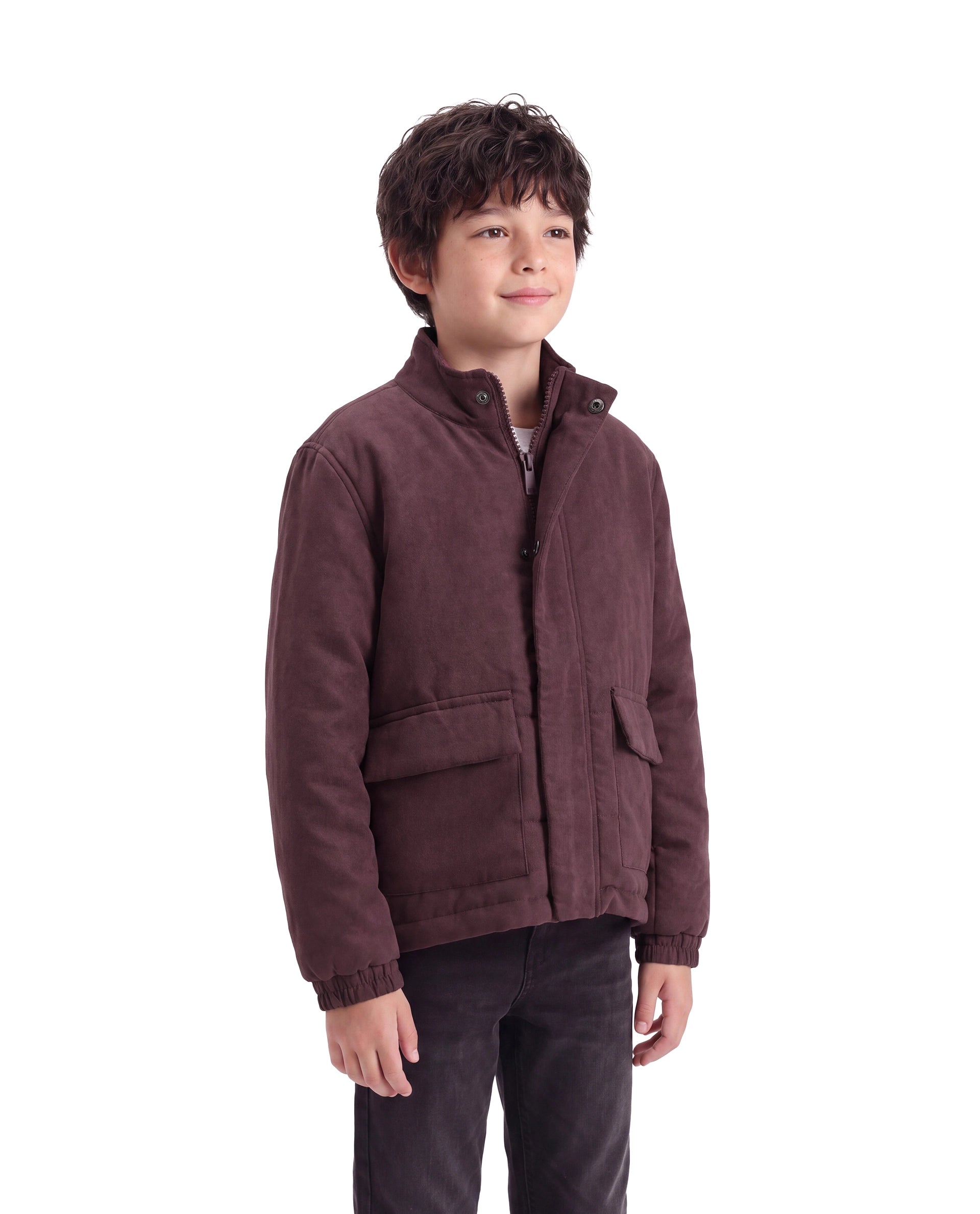Rare Ones Kids Katpil-25 Maroon Polyester Zipper Closure High Neck Plain Full Sleeves Regular Fit Jacket