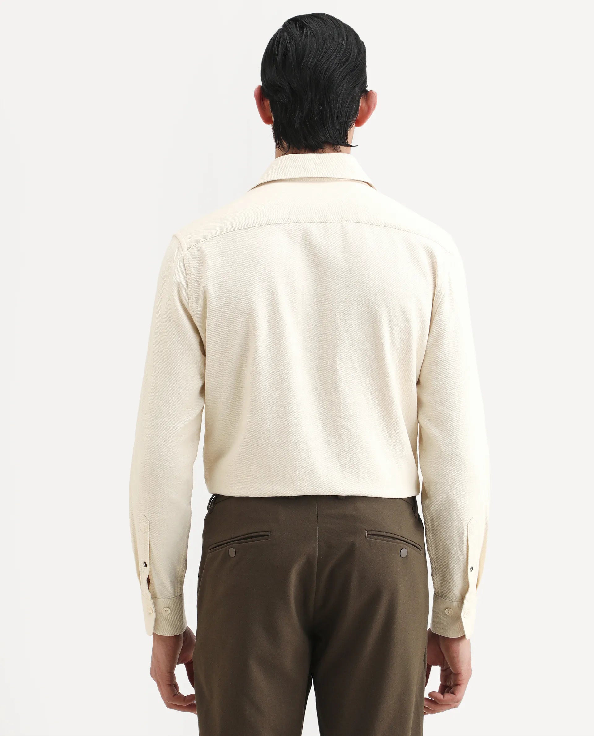 Rare Rabbit Men's Berk-Fs Off White Cotton Fabric Full Sleeve Regular Fit Plain Shirt